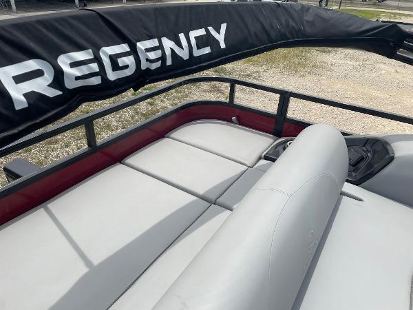 2023 Regency 250DL3 boat with comfortable seating and sleek design.