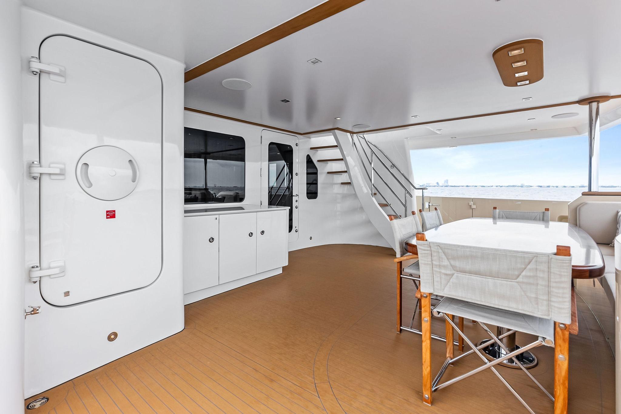 Aft deck, salon entry, stairs to afterdeck, Fiddley door to engine room