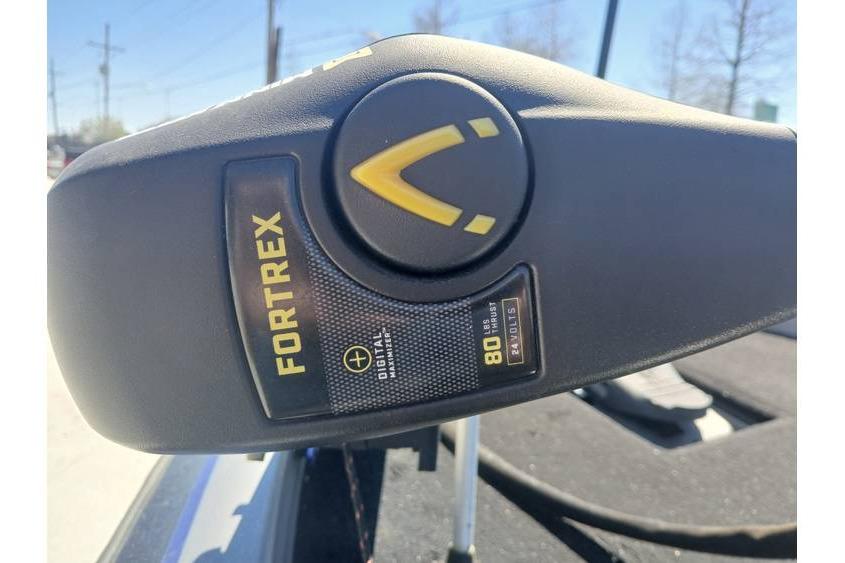 Close-up of Fortrex trolling motor control on a 1994 Gambler 21 boat.