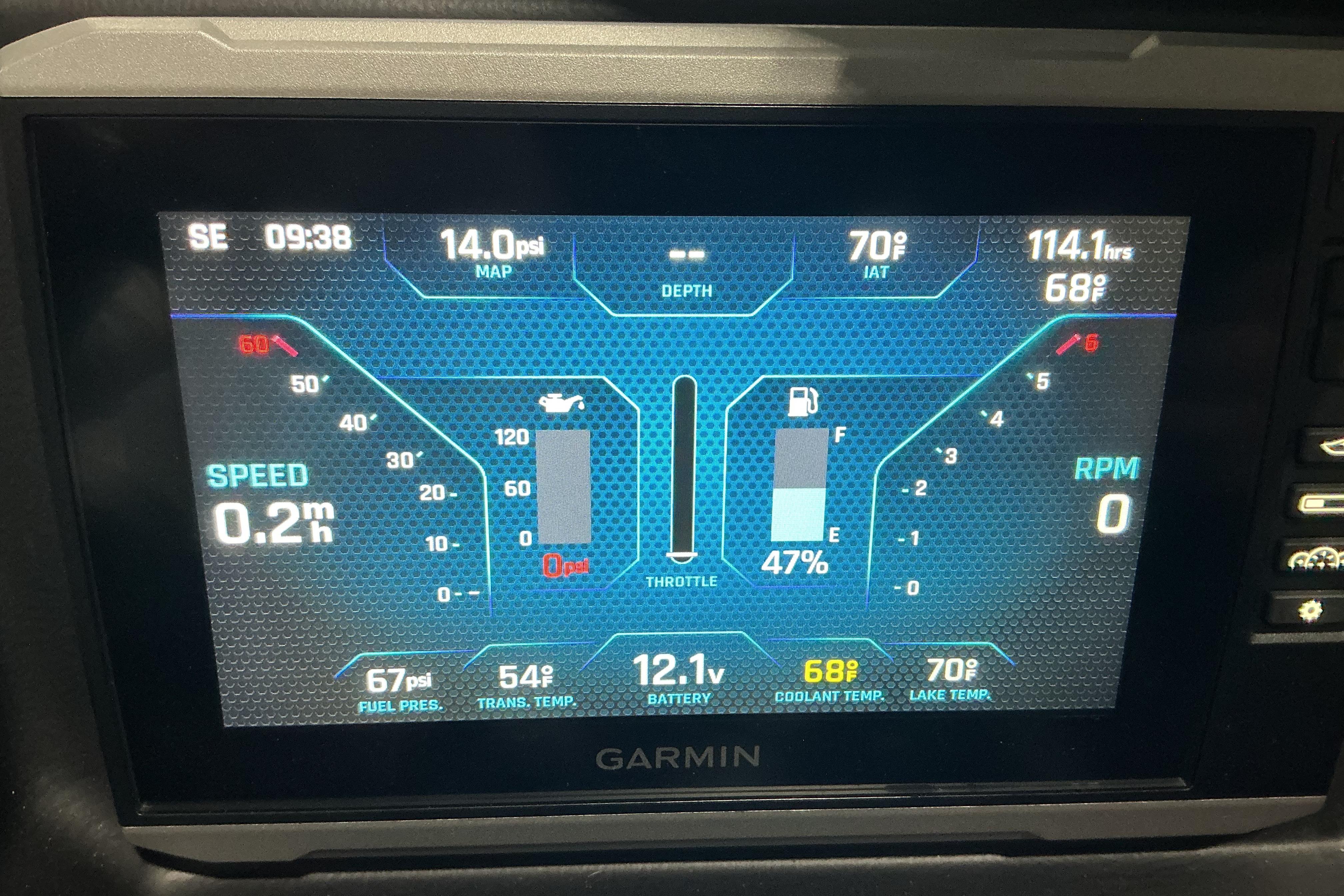 Dashboard display of a 2022 Axis T250 showing speed, RPM, and fuel levels.