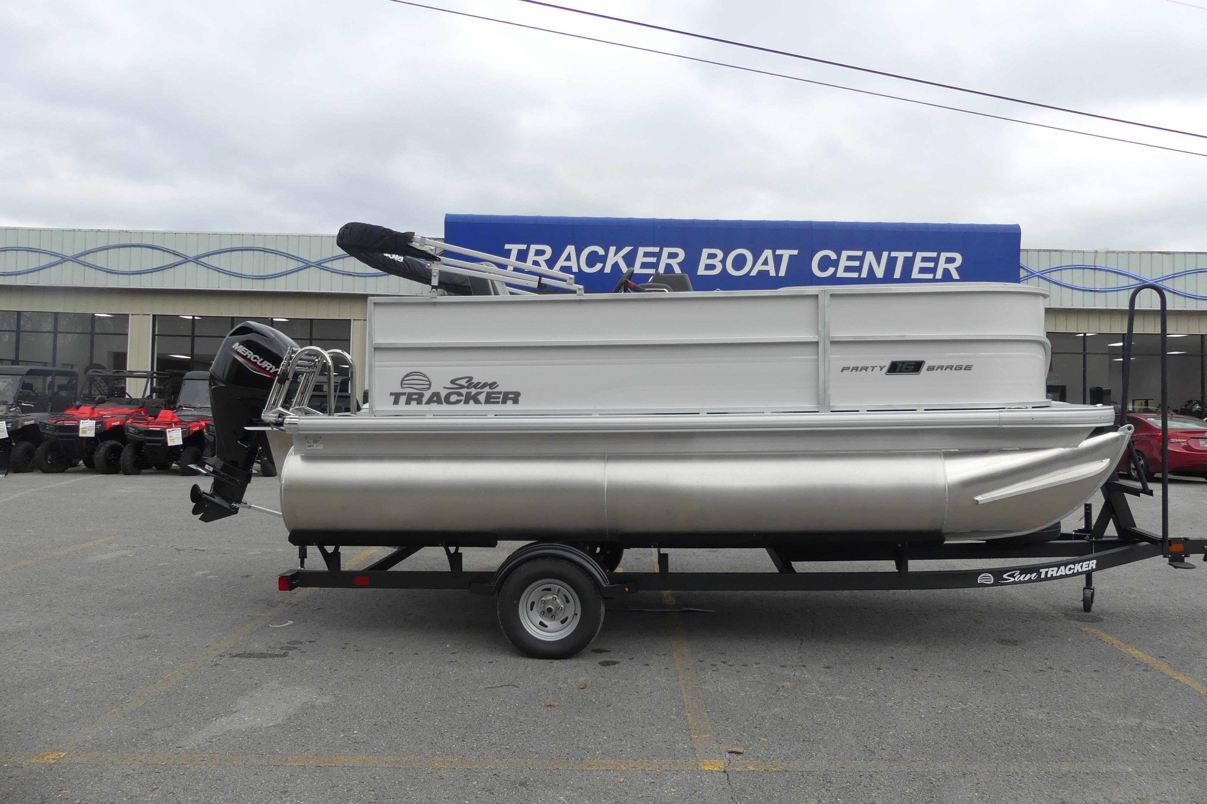 2026 Sun Tracker Party Barge 16 DLX pontoon boat at Tracker Boat Center.