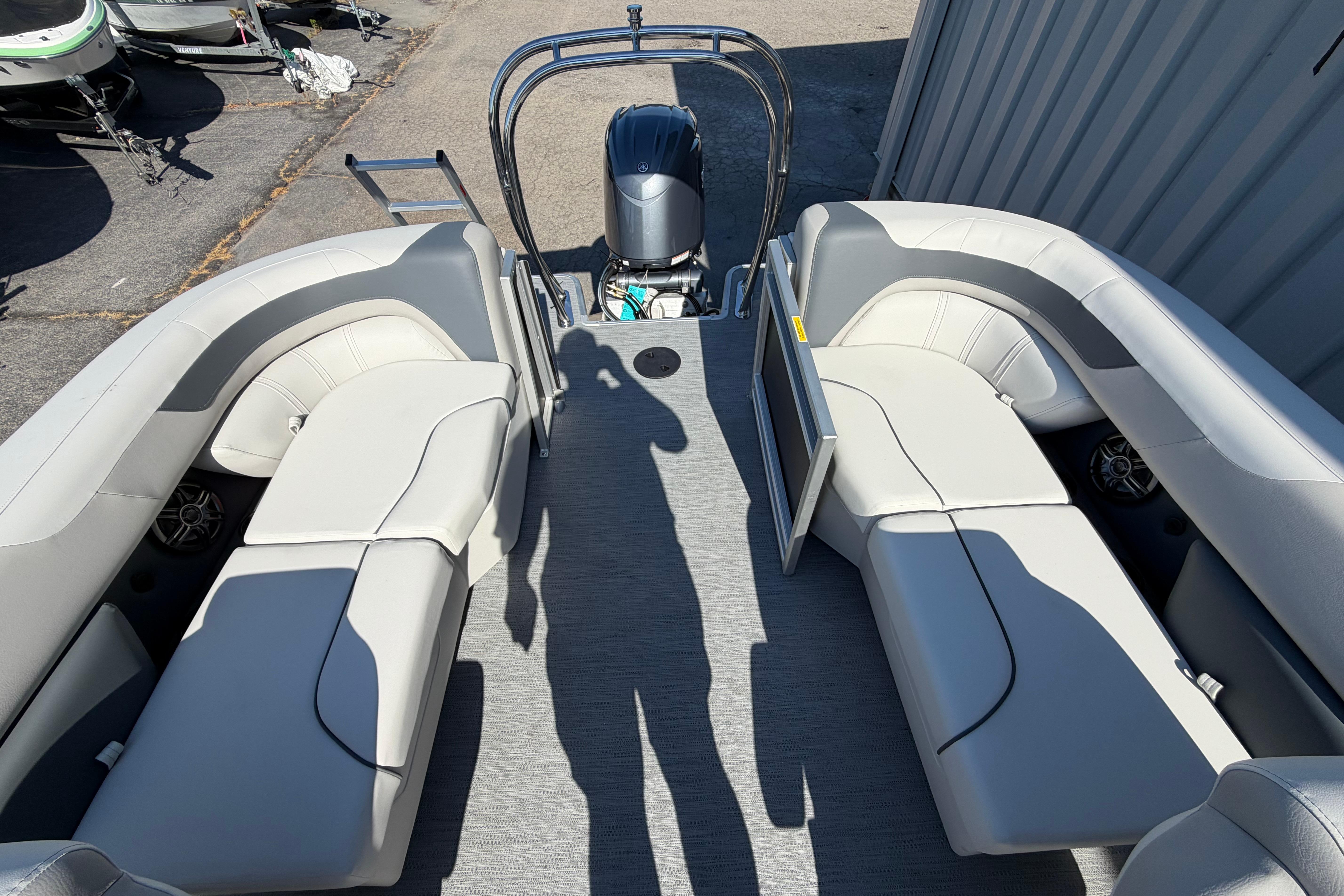 Interior view of 2026 Godfrey Sweetwater 2086 SBC pontoon boat with plush seating.