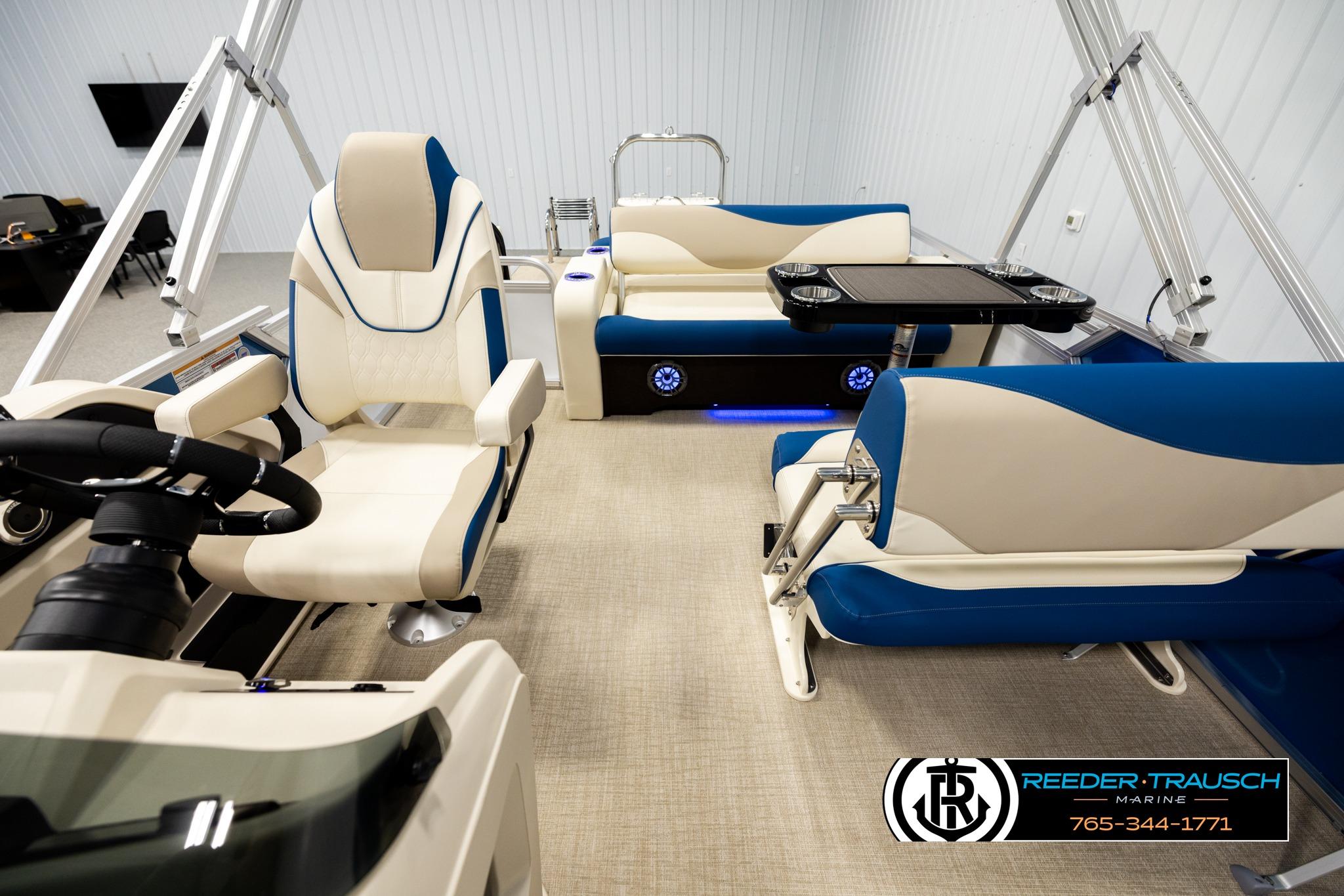 2026 Avalon LSZ ENT boat interior with luxurious seating and modern design.
