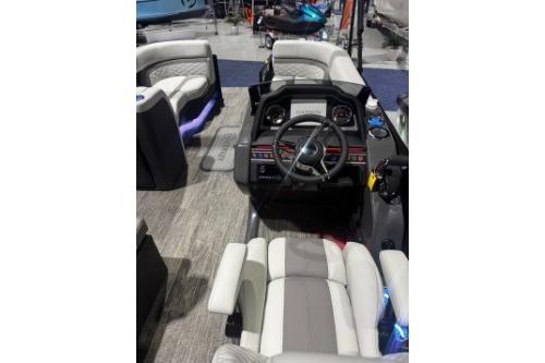 2026 Godfrey Monaco 255 MTF boat interior with modern dashboard and seating.