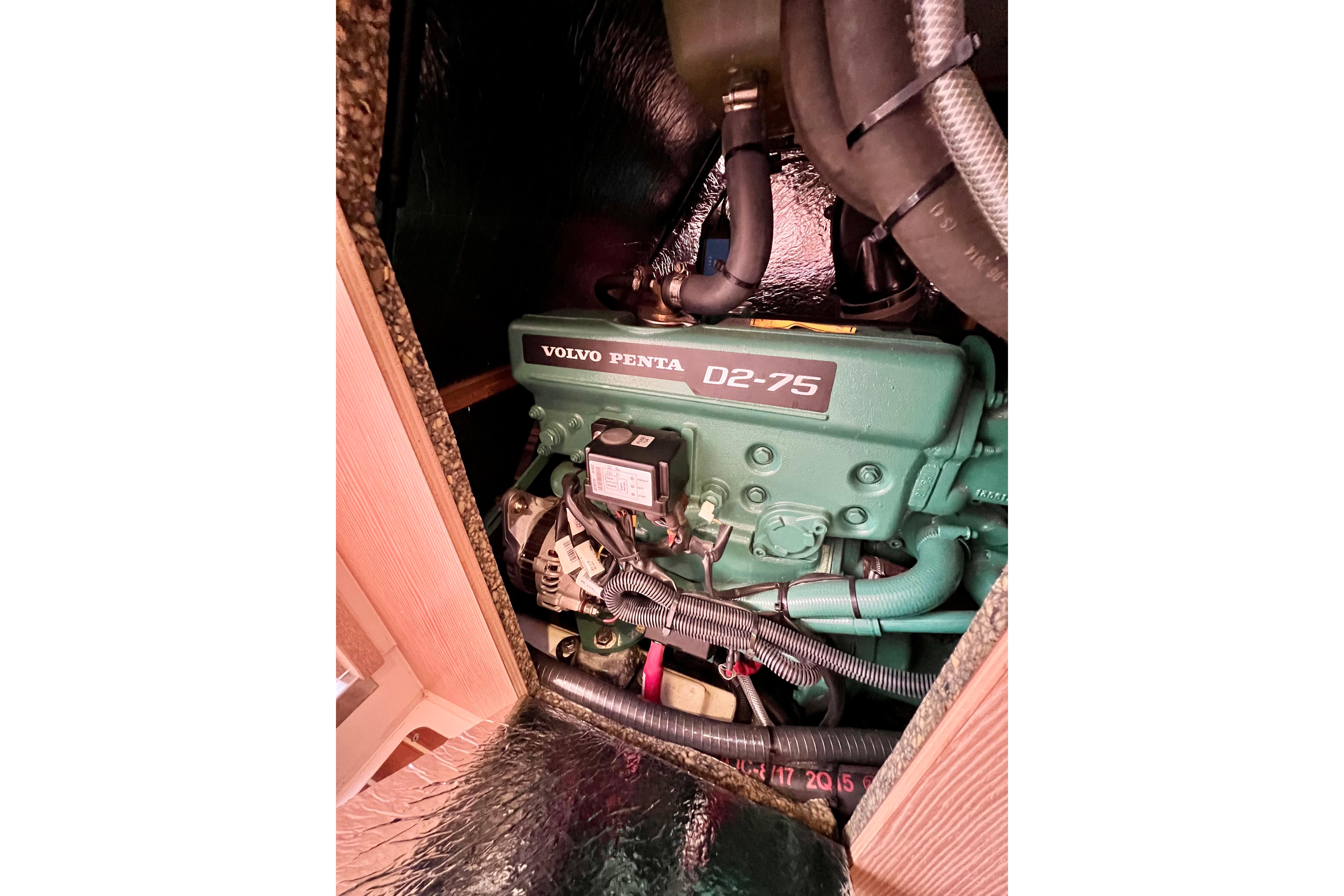 Volvo Penta D2-75 engine in 2016 Hanse 455 sailboat, detailed view.