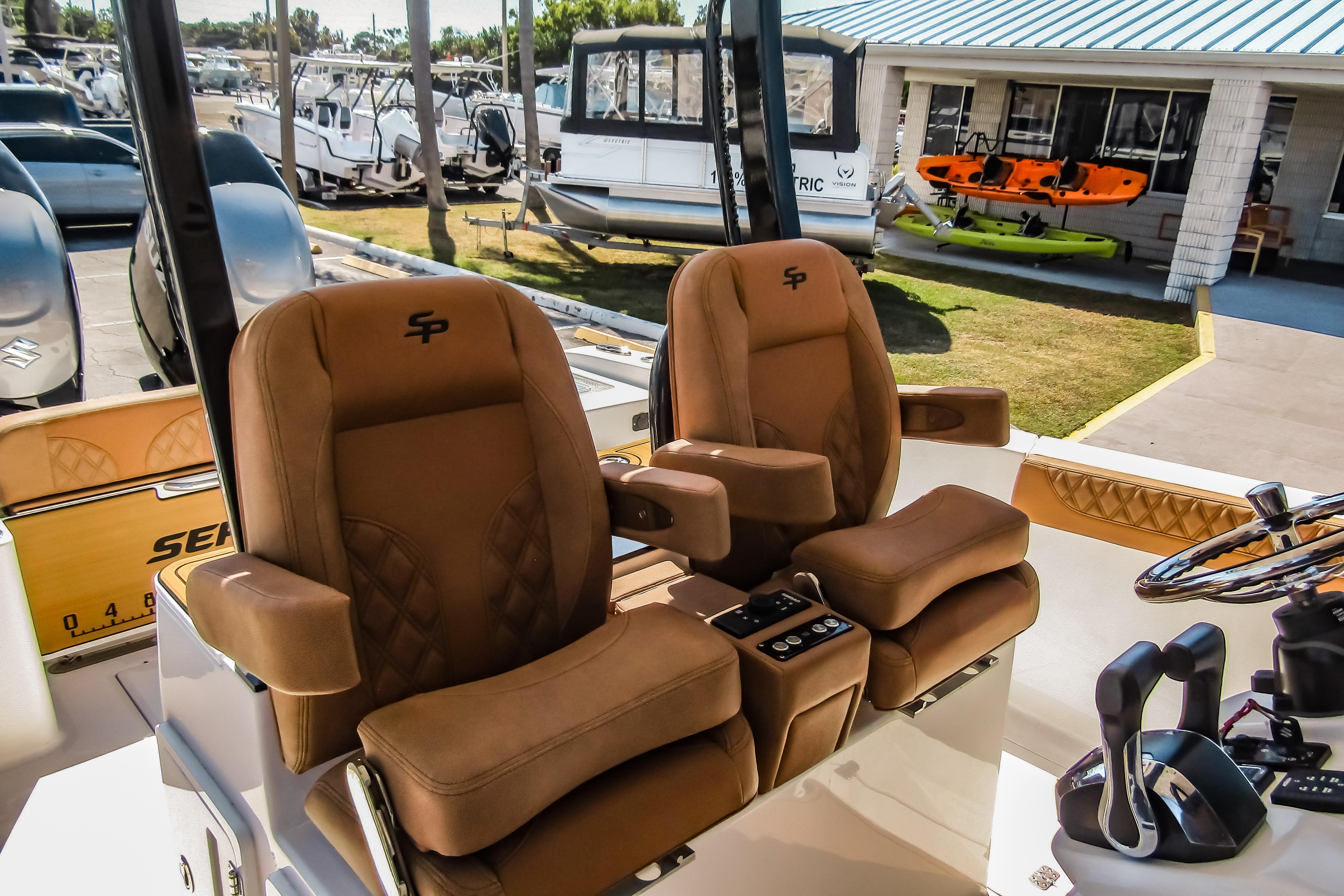 Luxurious seating in the 2025 Sea Pro 322 Offshore boat.