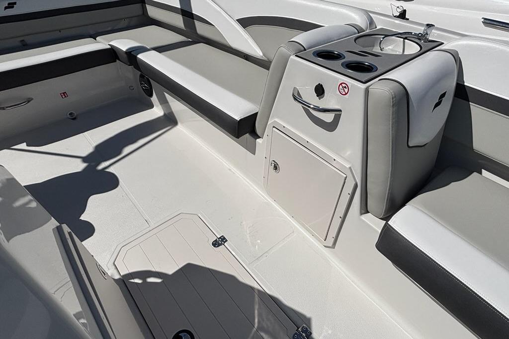 Interior of 2026 Starcraft SVX 191 OB boat with seating and storage.