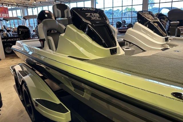 2026 Nitro Z19 XL Pro boat displayed in showroom, sleek design and modern features.