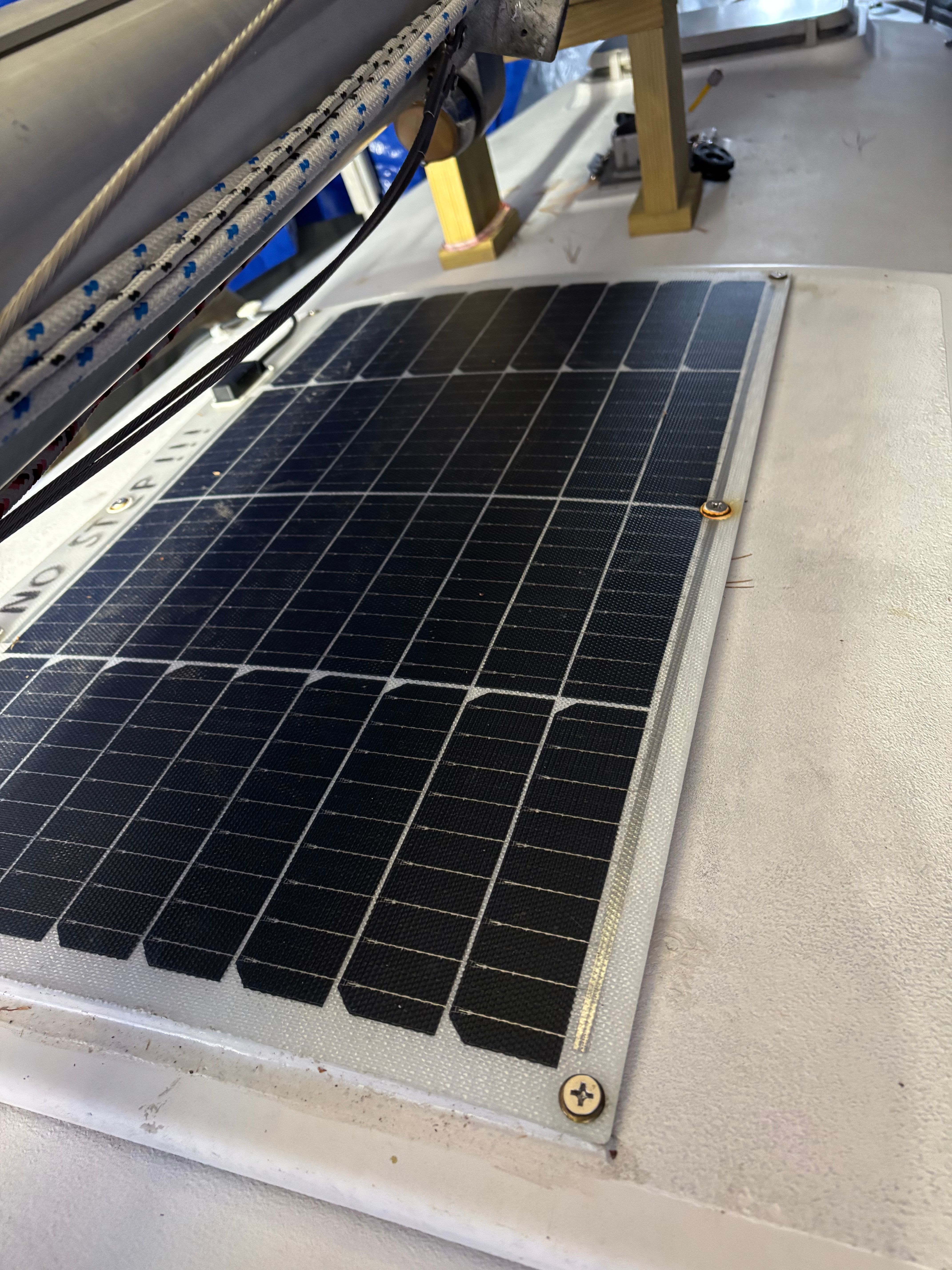 Solar panel installed on a 1986 Cape Dory 26 boat.