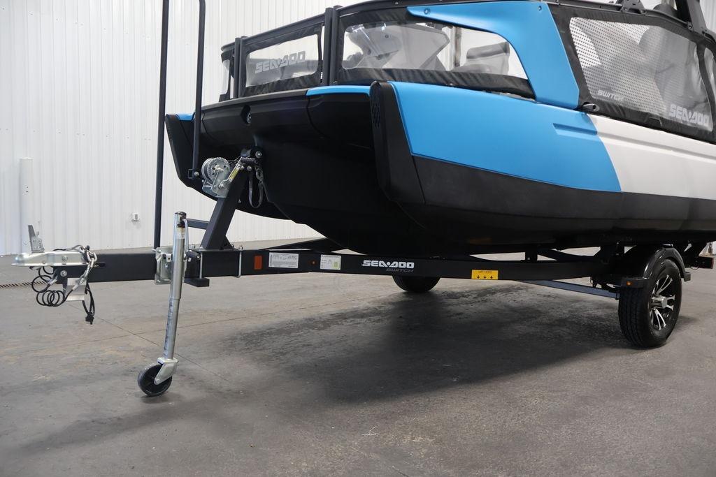 2023 Sea-Doo Switch Sport Compact on trailer, blue and black design.