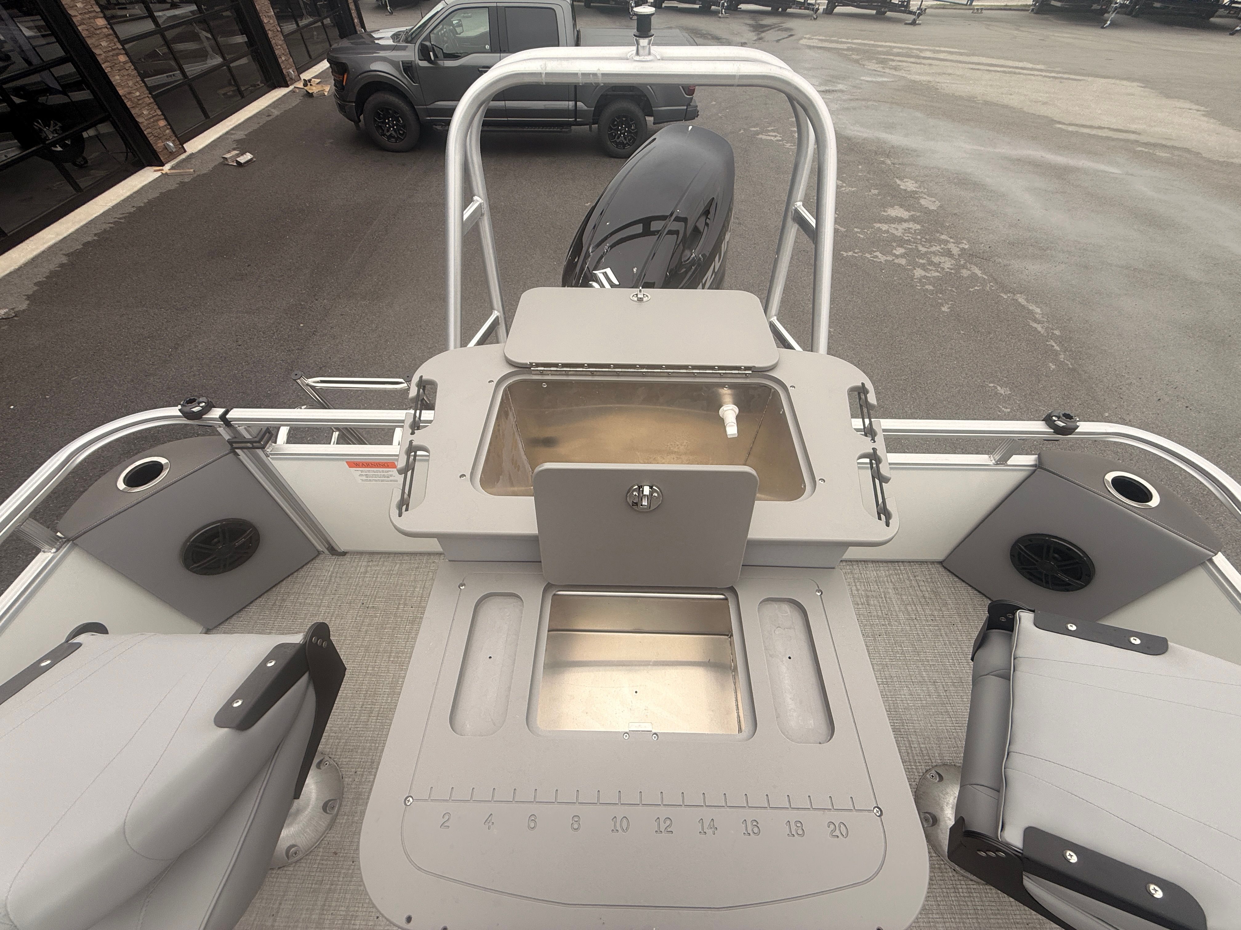 Interior view of 2026 Landau Alure 23CC Fish with fishing station.