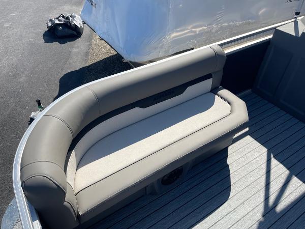 Armada Saphir 23CR 2025 boat interior with gray cushioned seating.