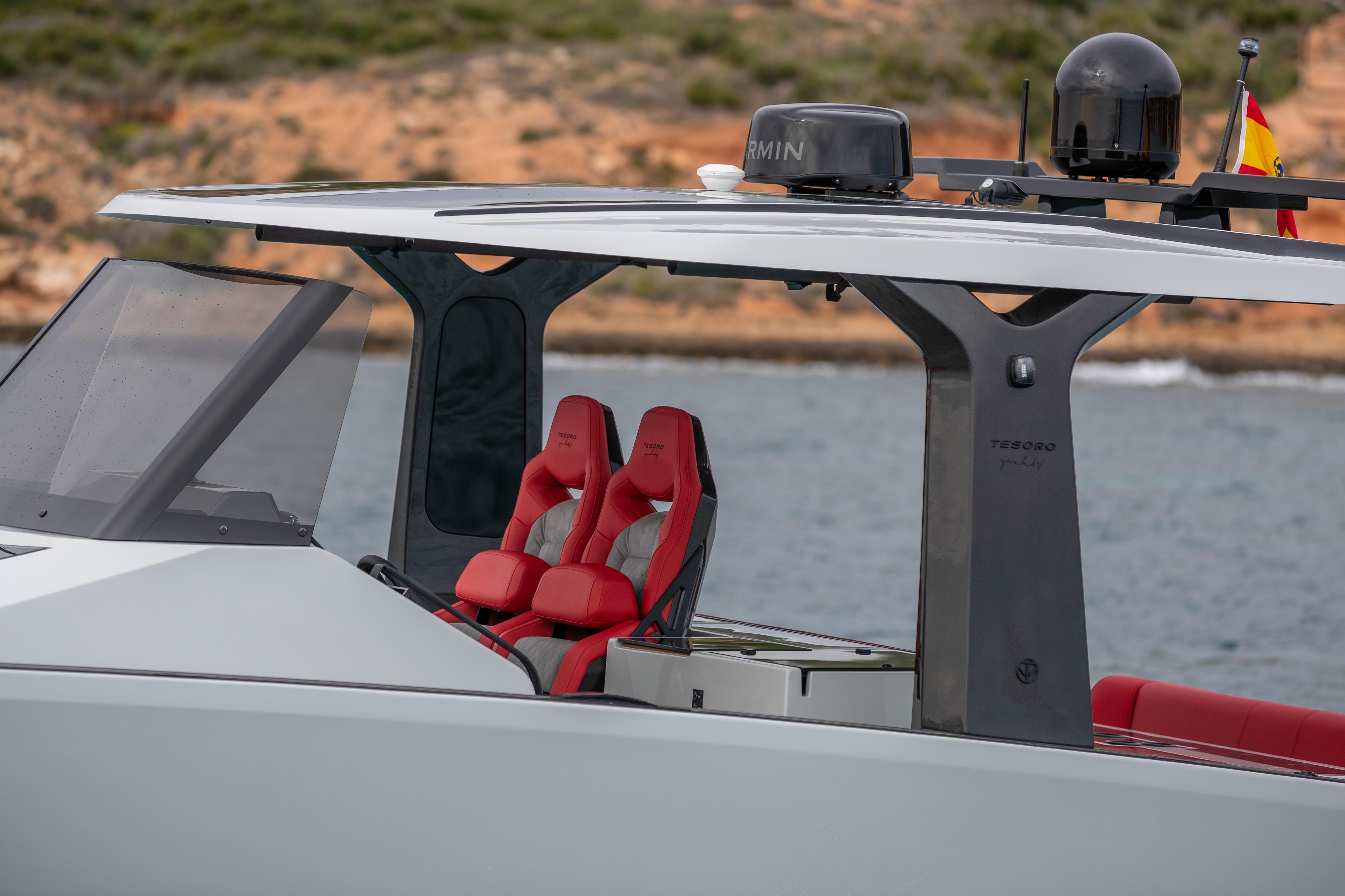 Tesoro 40 GTS 2026 with red seats and sleek design.
