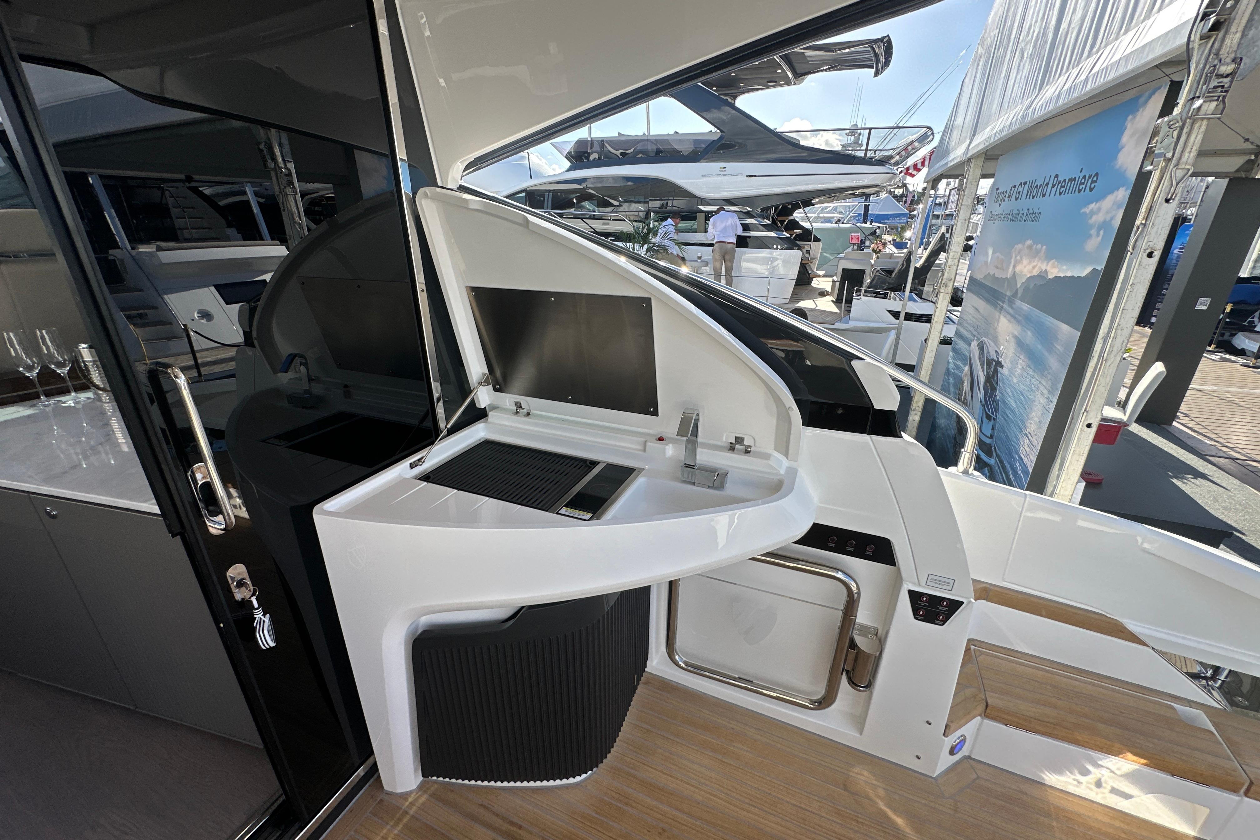 2026 Fairline Targa 47 GT yacht interior with modern amenities and sleek design.