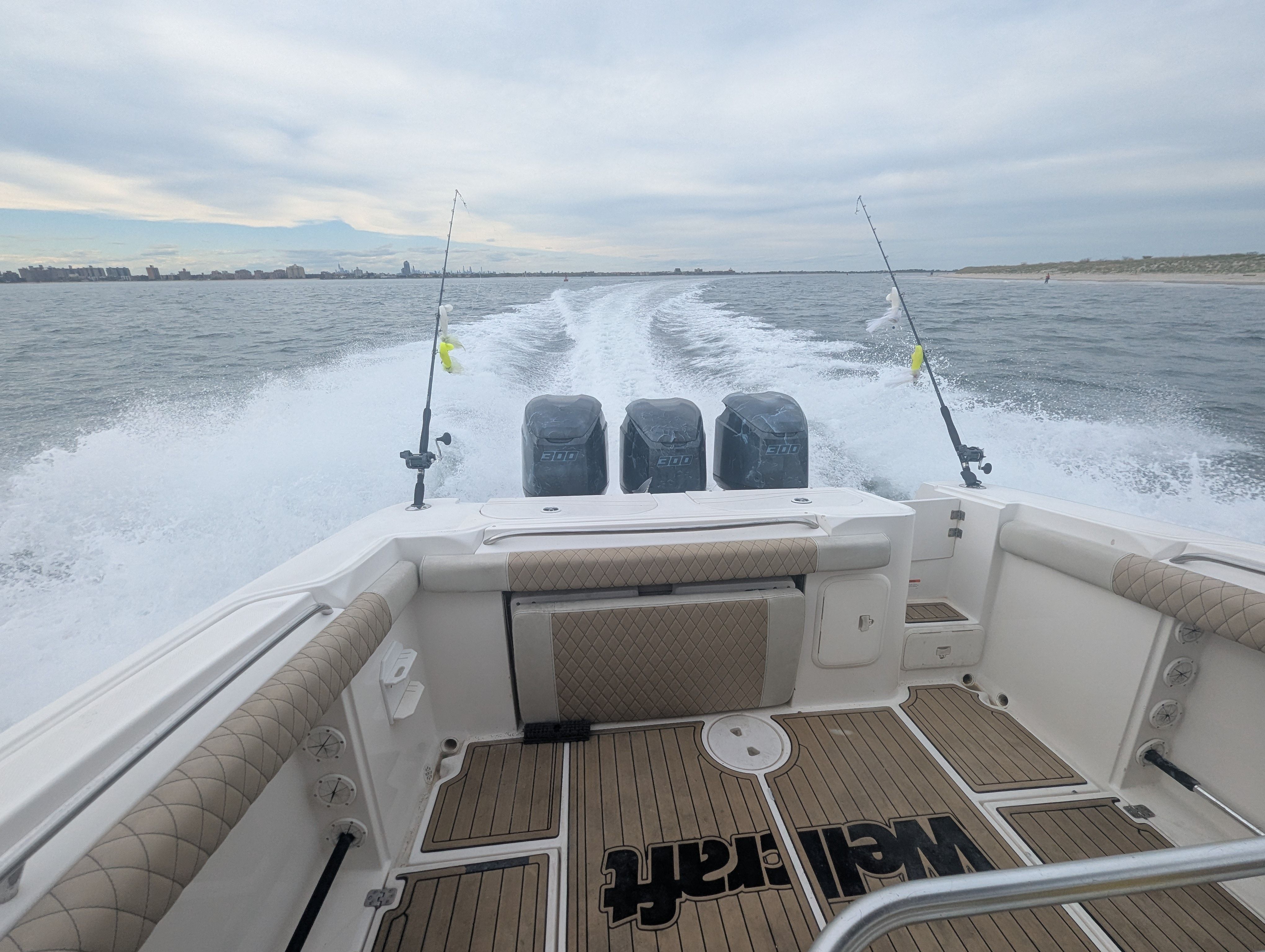 Wellcraft 35 CCF 2005 boat on open sea with fishing rods.
