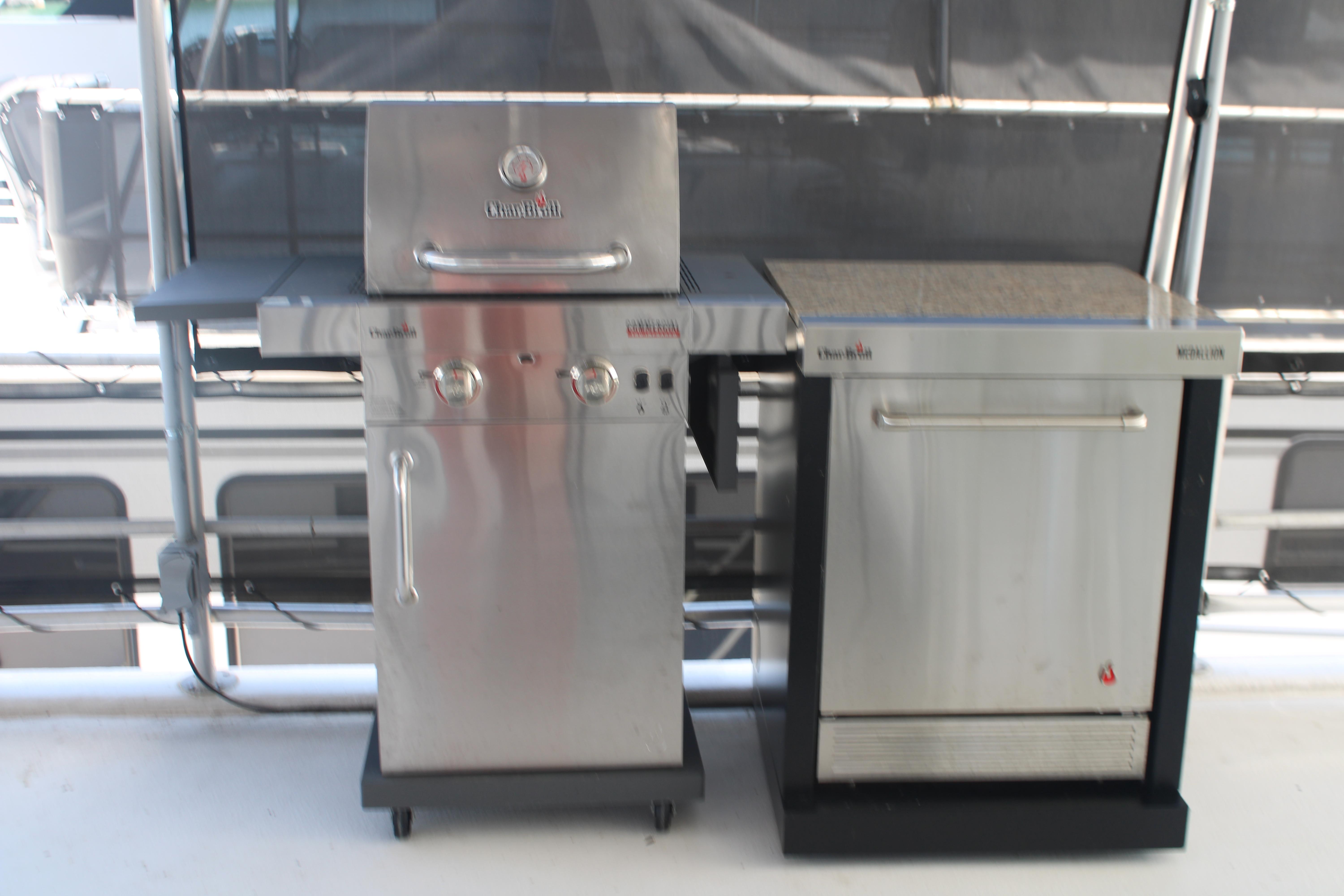 Stainless steel grill and refrigerator on a Sumerset 66 houseboat, 1992 model.