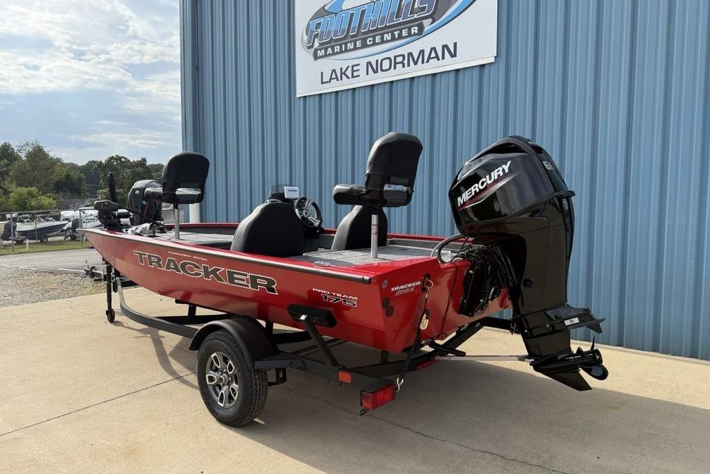 2026 Tracker Pro Team 175 boat with Mercury engine at Lake Norman dealership.