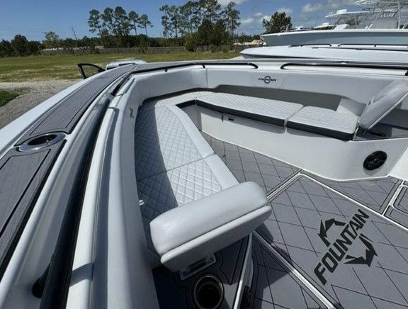 Interior of Fountain 38 Tournament Edition boat, 2023 model.
