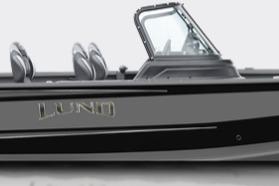 2026 Lund 1775 Impact XS Sport boat, sleek design, side view.