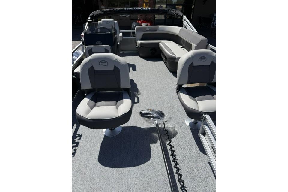 2026 Sun Tracker Bass Buggy 16 XL Select pontoon boat interior with seating.