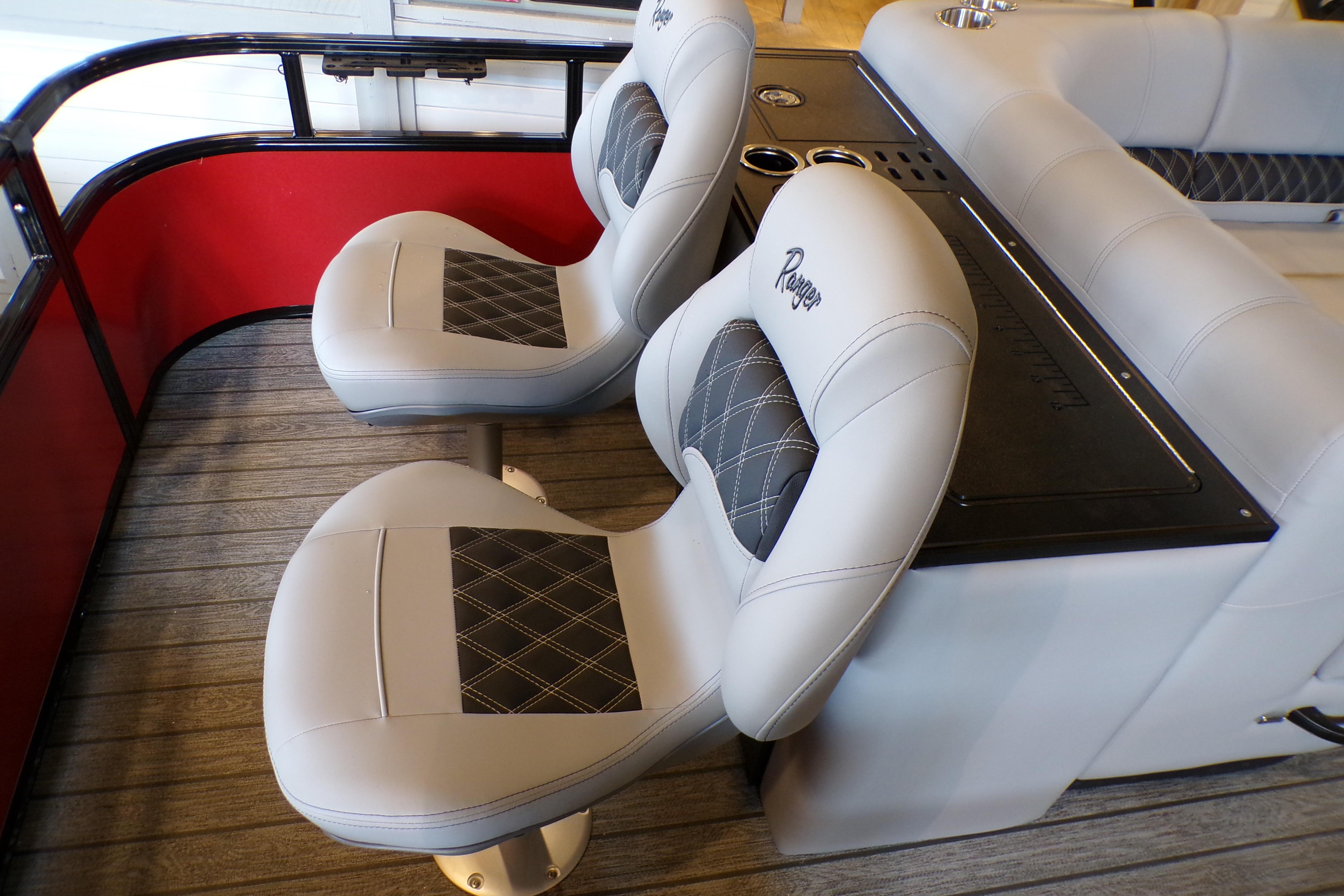 2026 Ranger 220FC boat interior with plush seating and modern design.