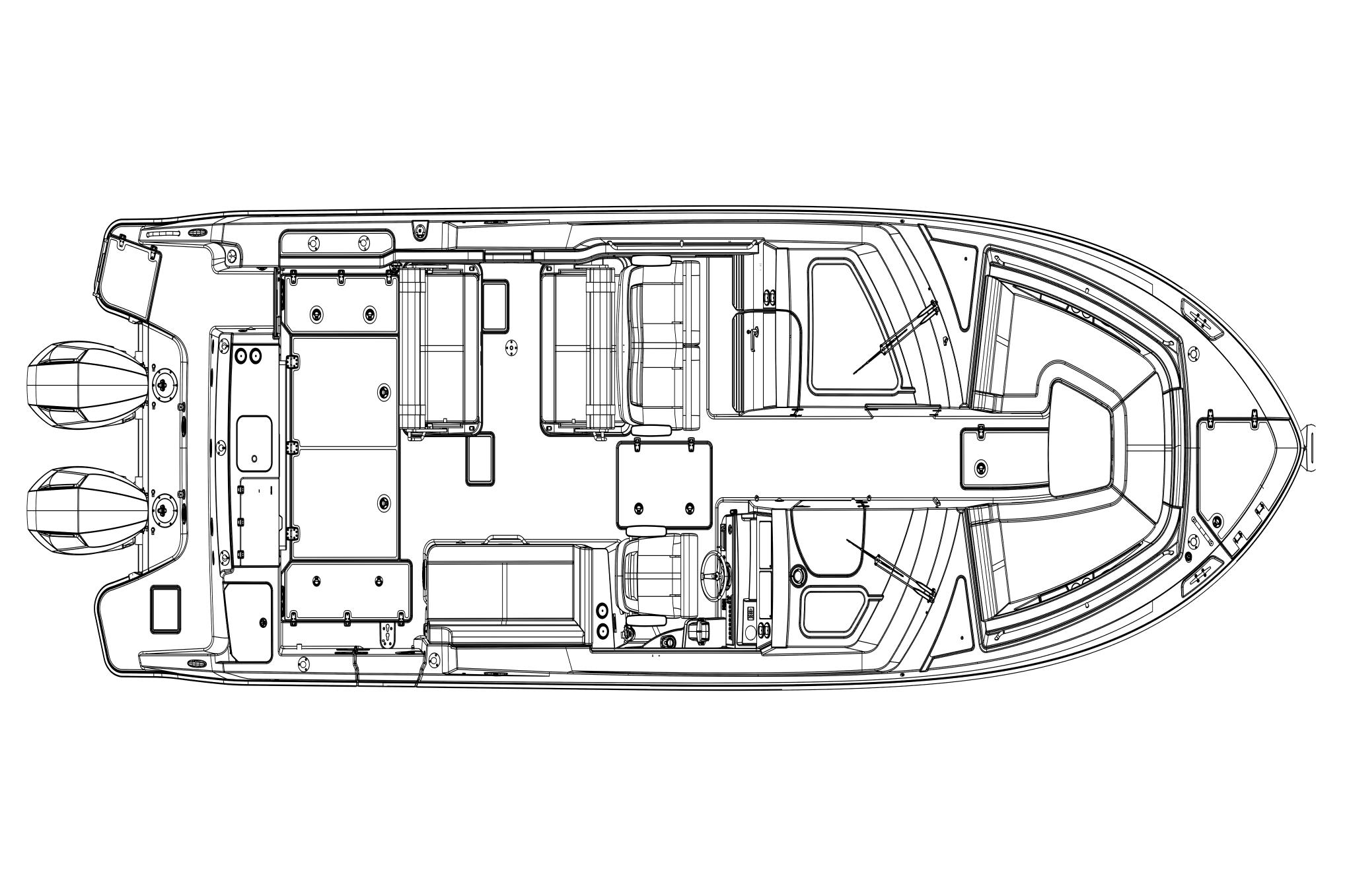 Manufacturer Provided Image: Top view schematic of 2025 Boston Whaler 330 Vantage boat layout.