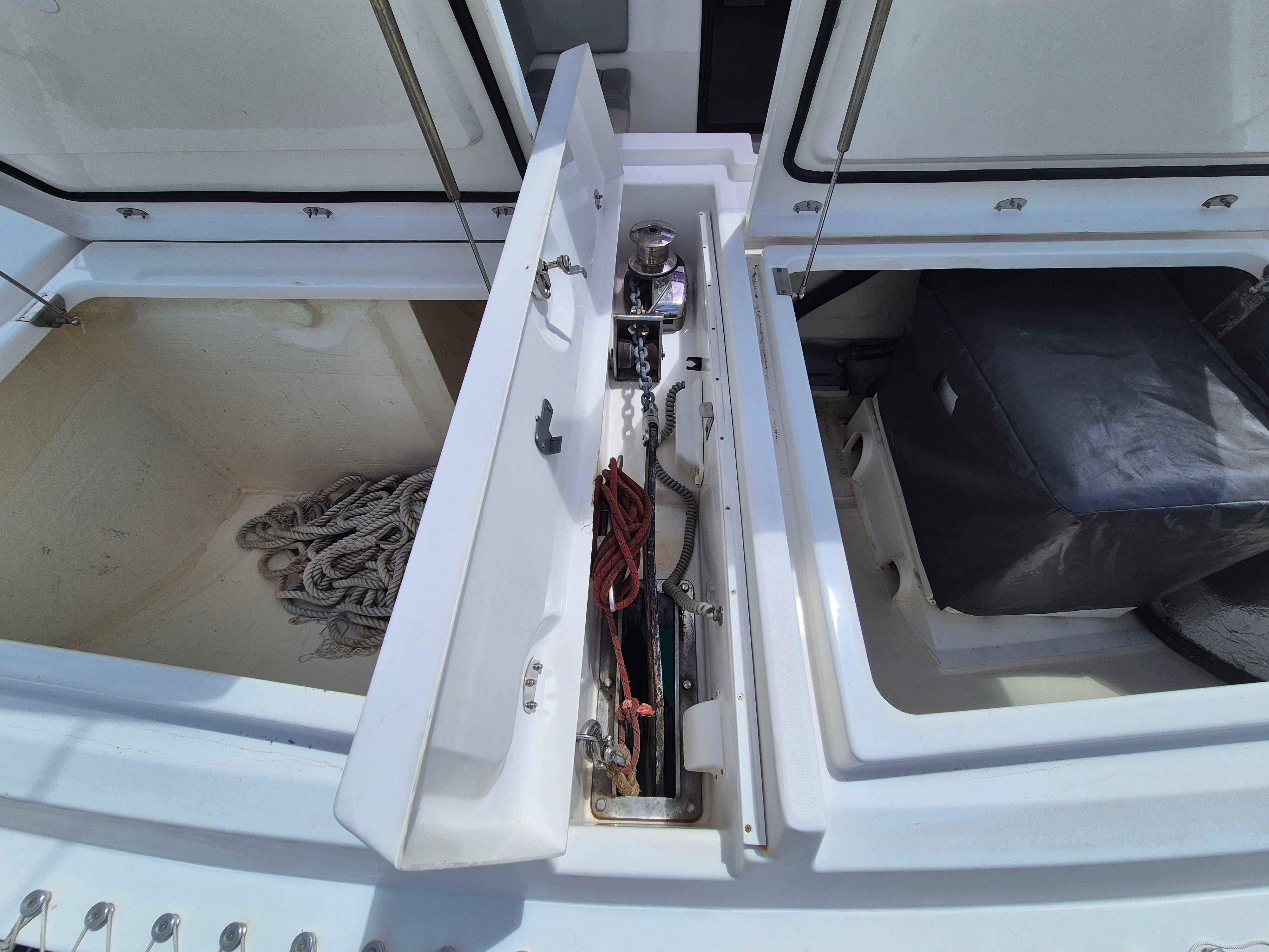 Leopard 50 Yacht 2021 storage compartment with ropes and equipment.