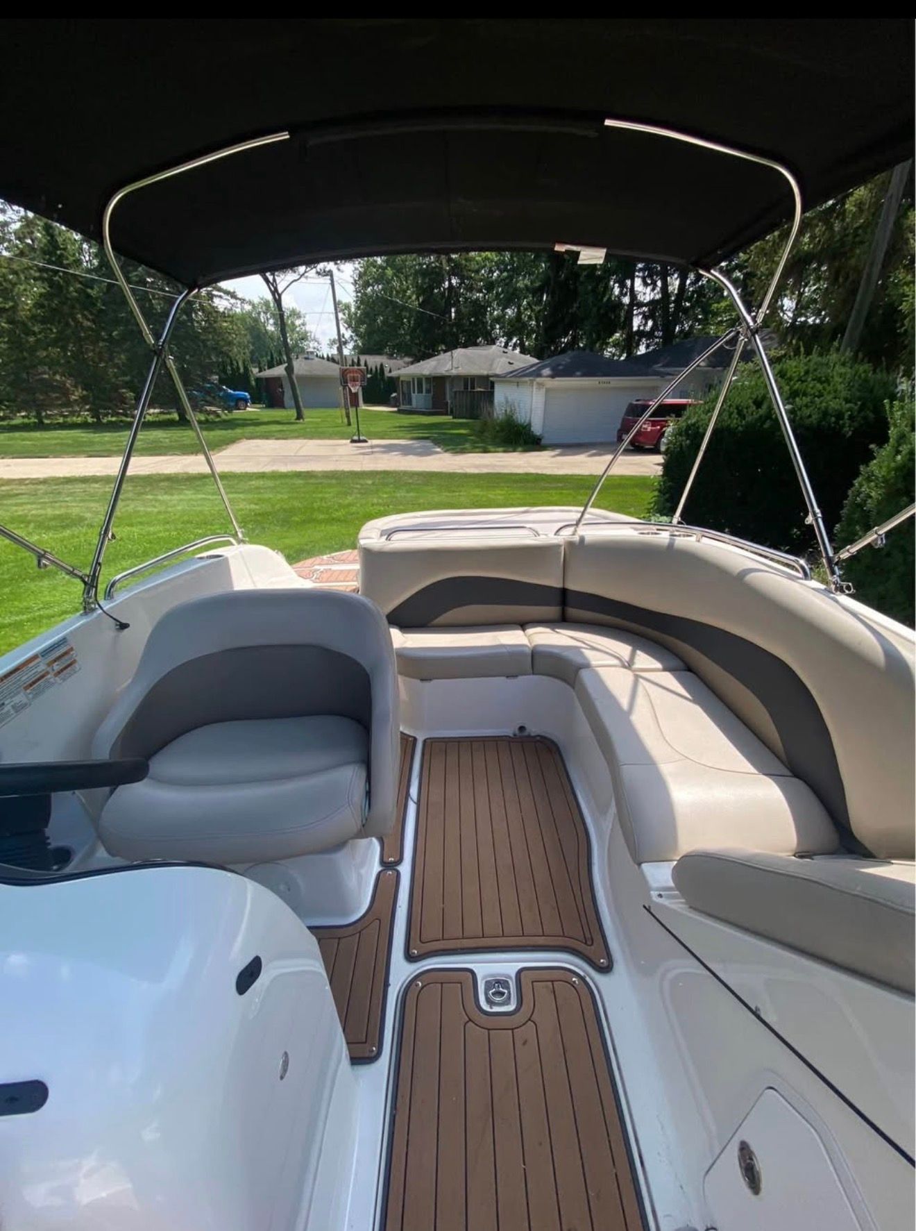 Interior of a 2017 Hurricane SS202 boat with seating area.