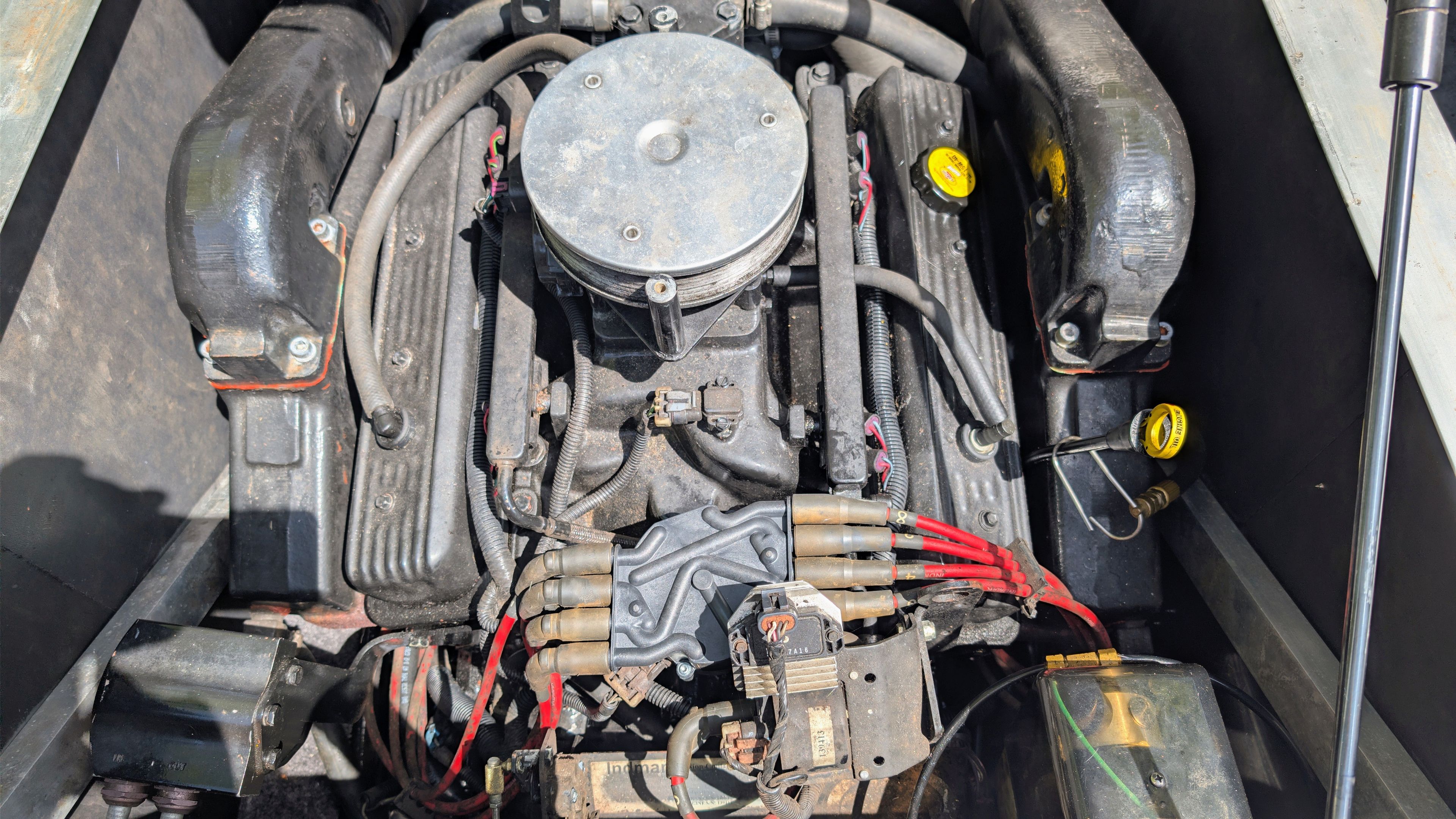 Engine of a 2007 Moomba Outback V boat, close-up view.