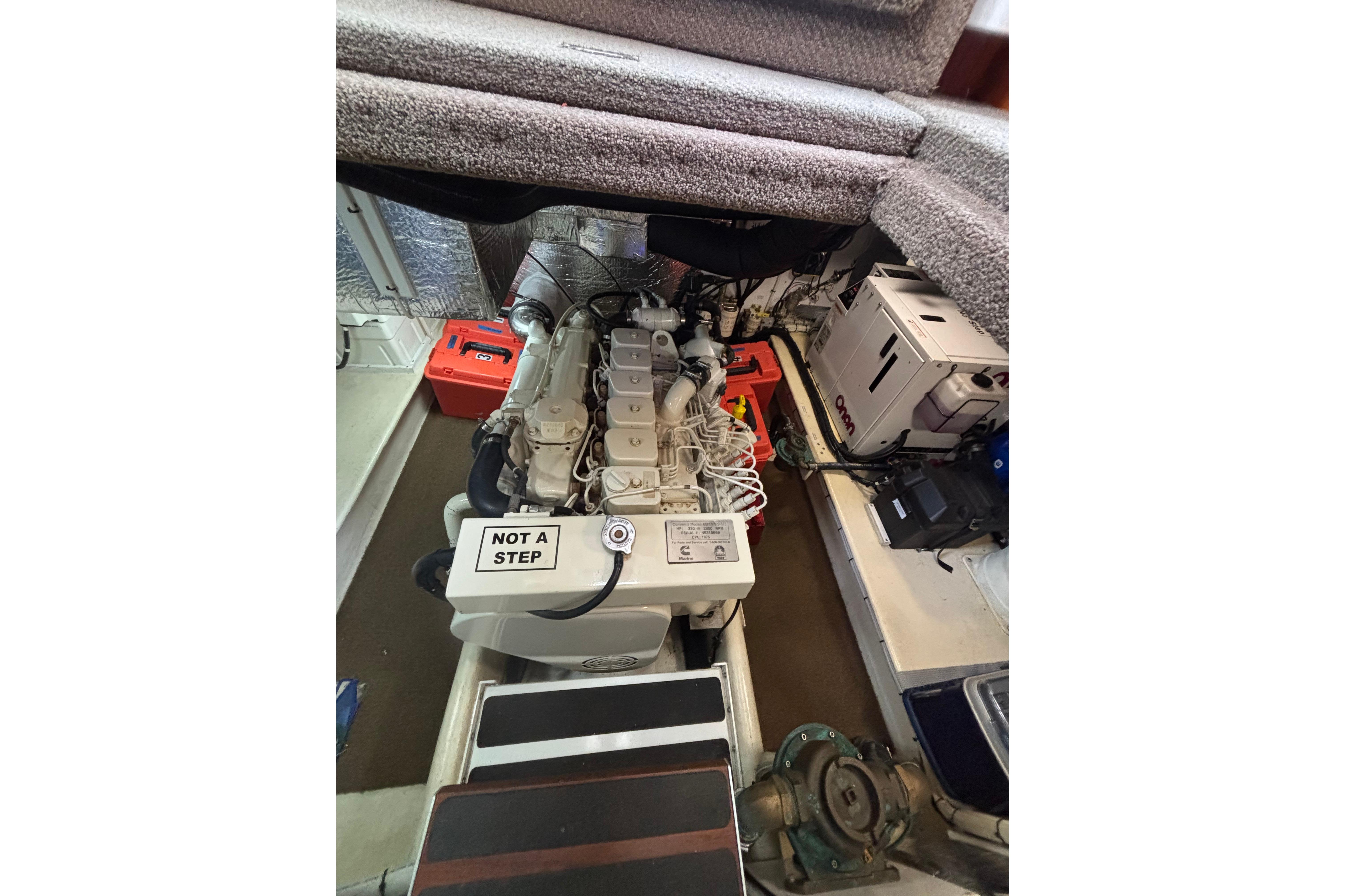 Engine room of a 2004 Nordic Tug 37, featuring machinery and equipment.