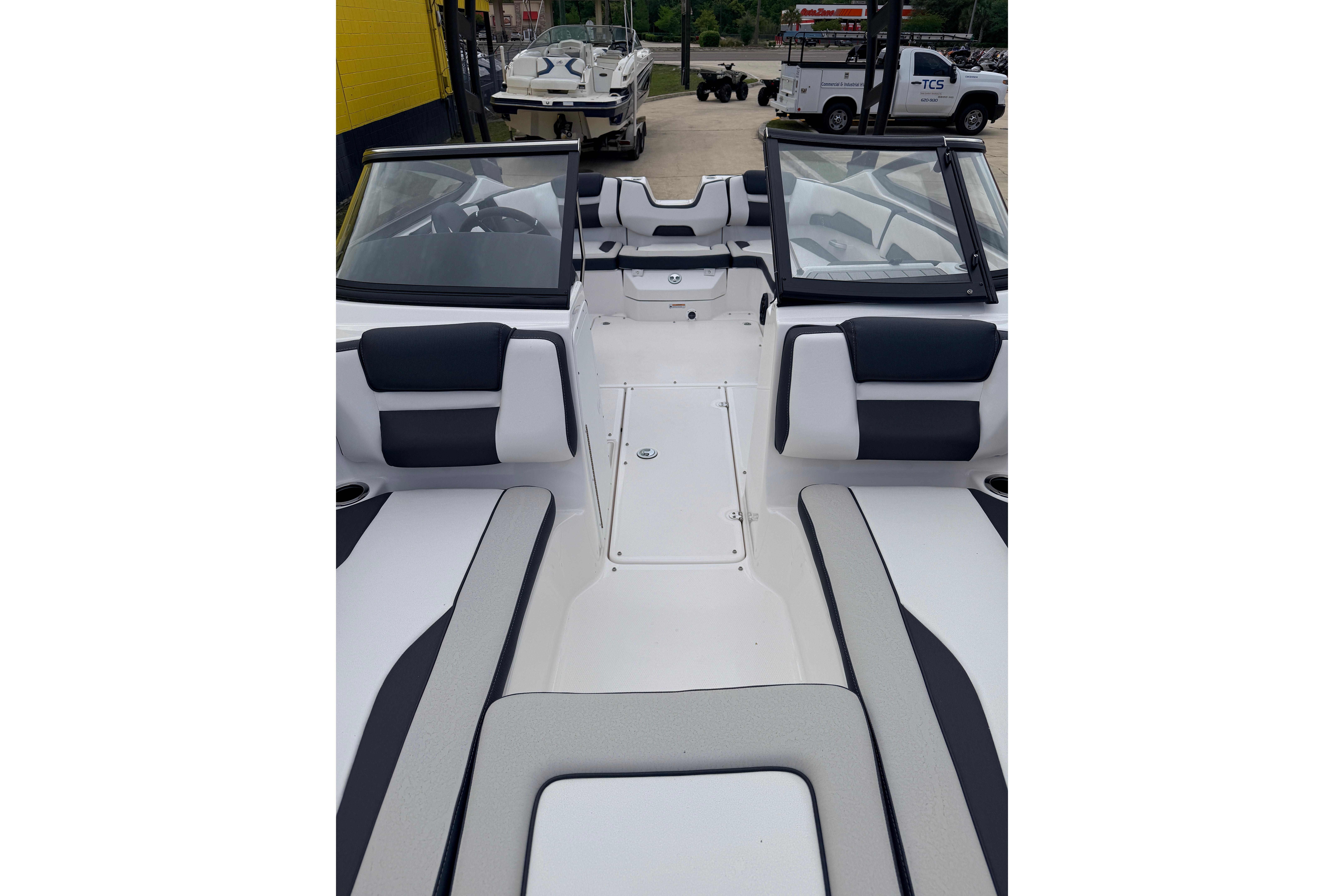 Interior view of 2026 Yamaha AR195 boat with modern seating.