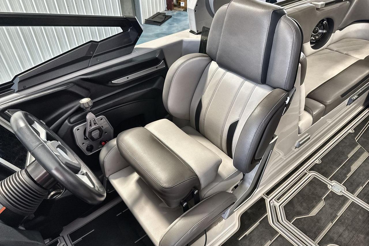 2021 Supra SE 550 boat interior with luxurious seating and modern controls.