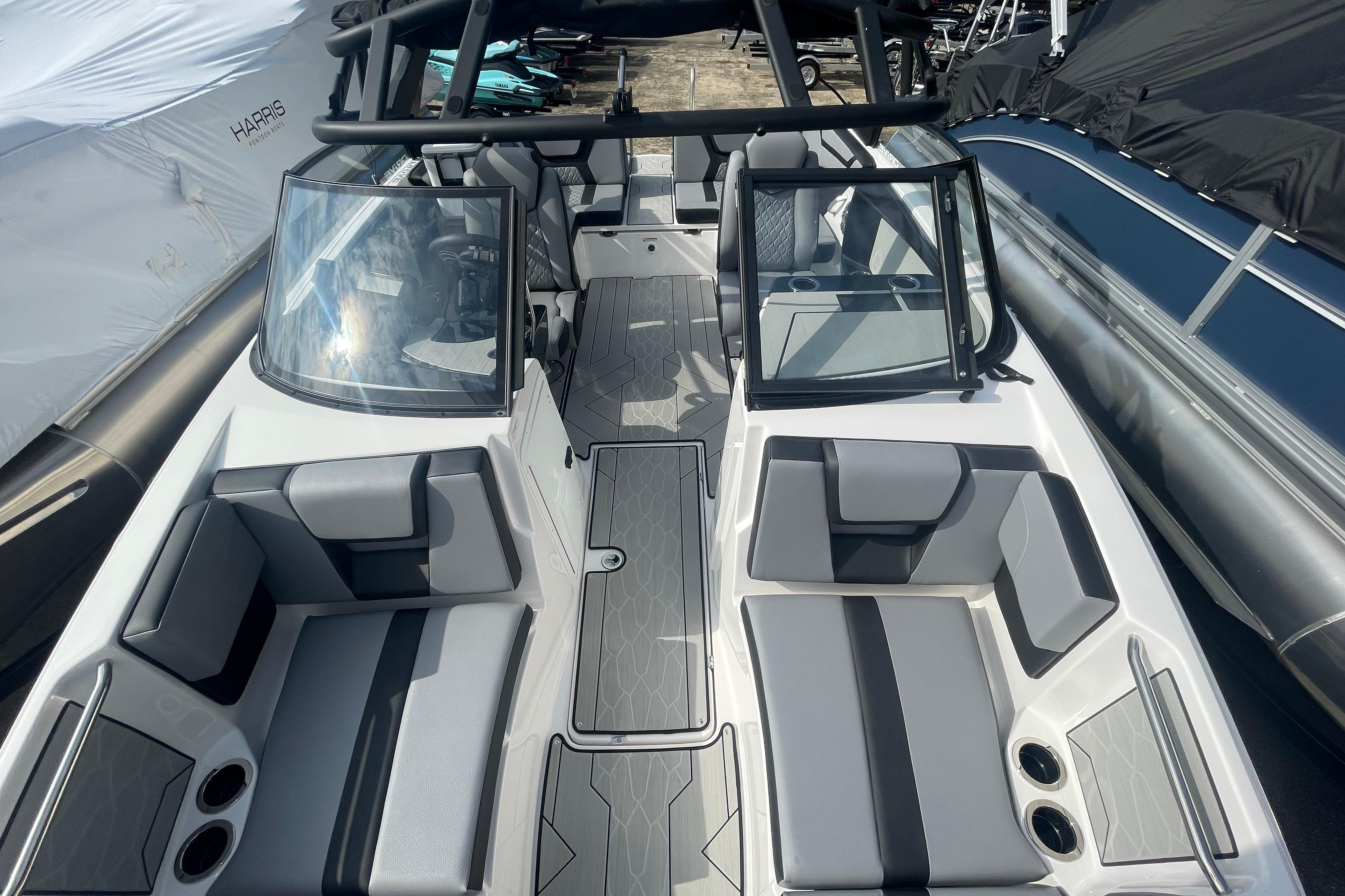 2026 Yamaha Boats 222XD interior, featuring sleek seating and modern design elements.