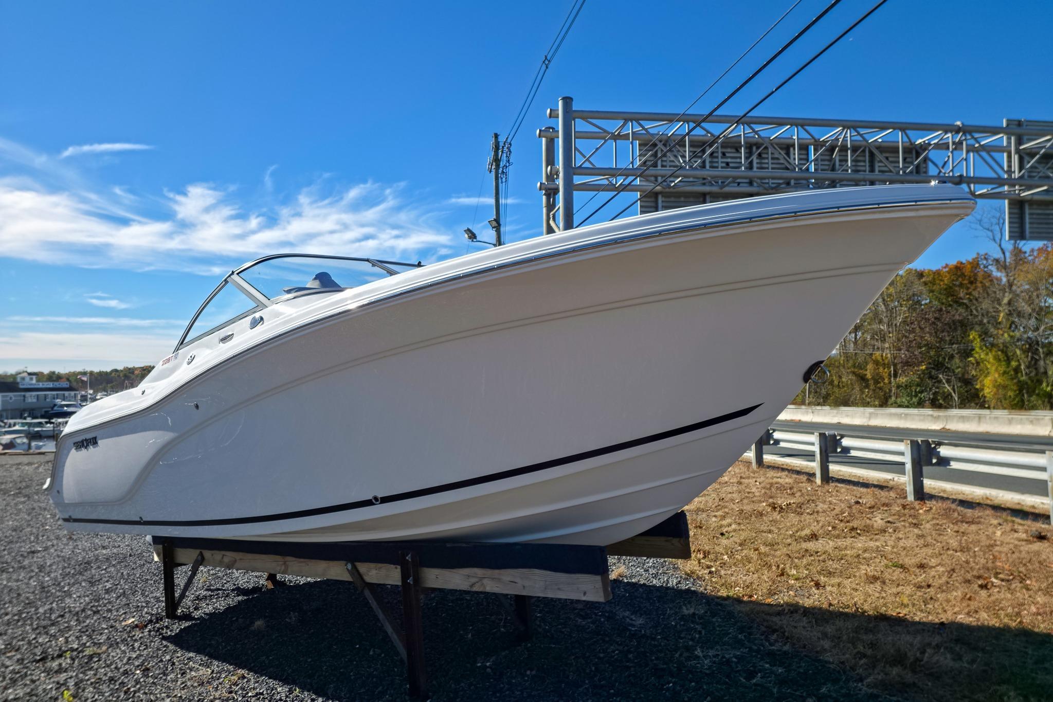 2026 Sea Fox 228 Traveler boat displayed outdoors on a sunny day.