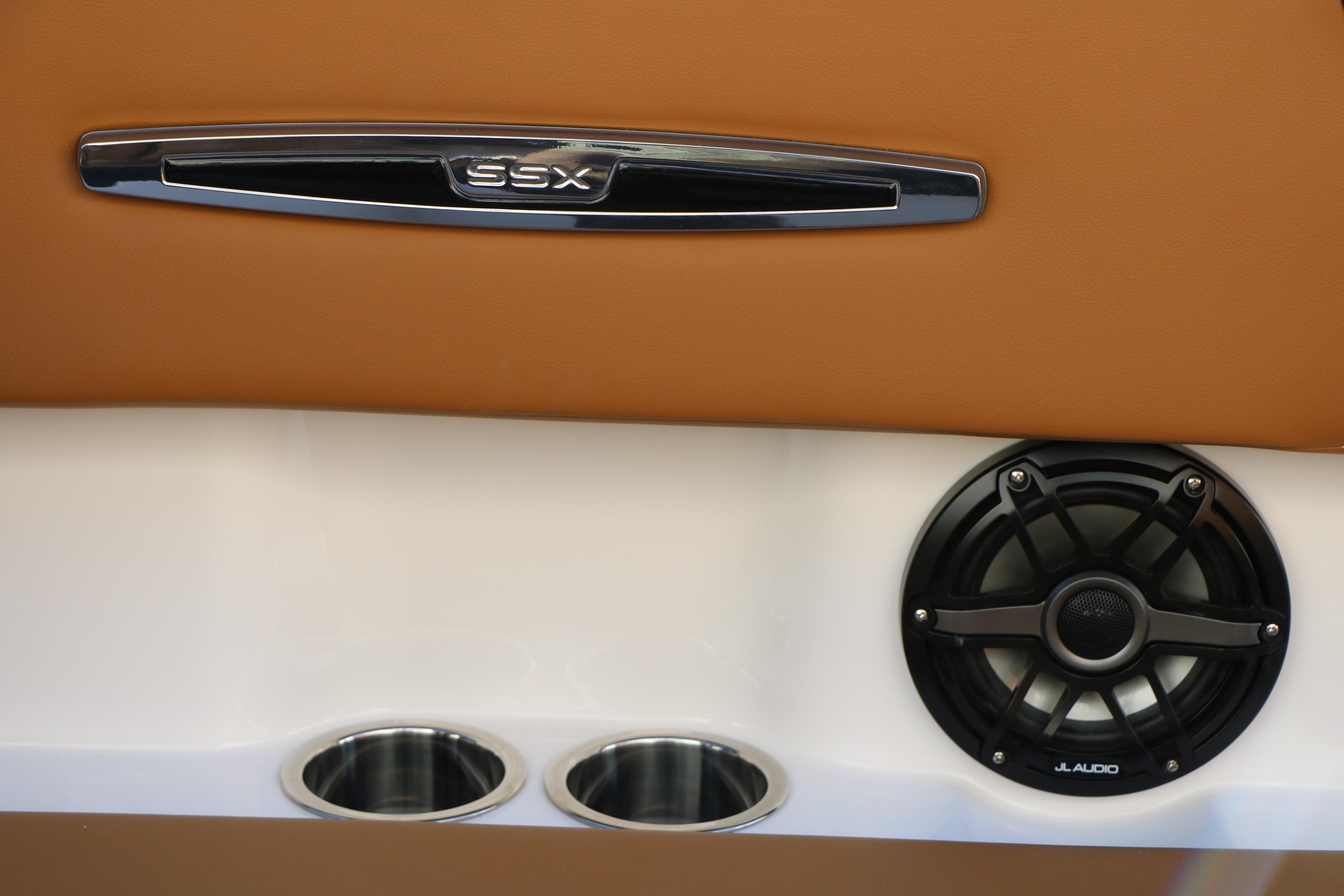 2026 Chaparral 247 SSX interior detail with speaker and cup holders.