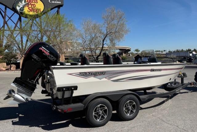 2026 Ranger VS1882SC Reata boat on trailer, parked near Bass Pro Shops.