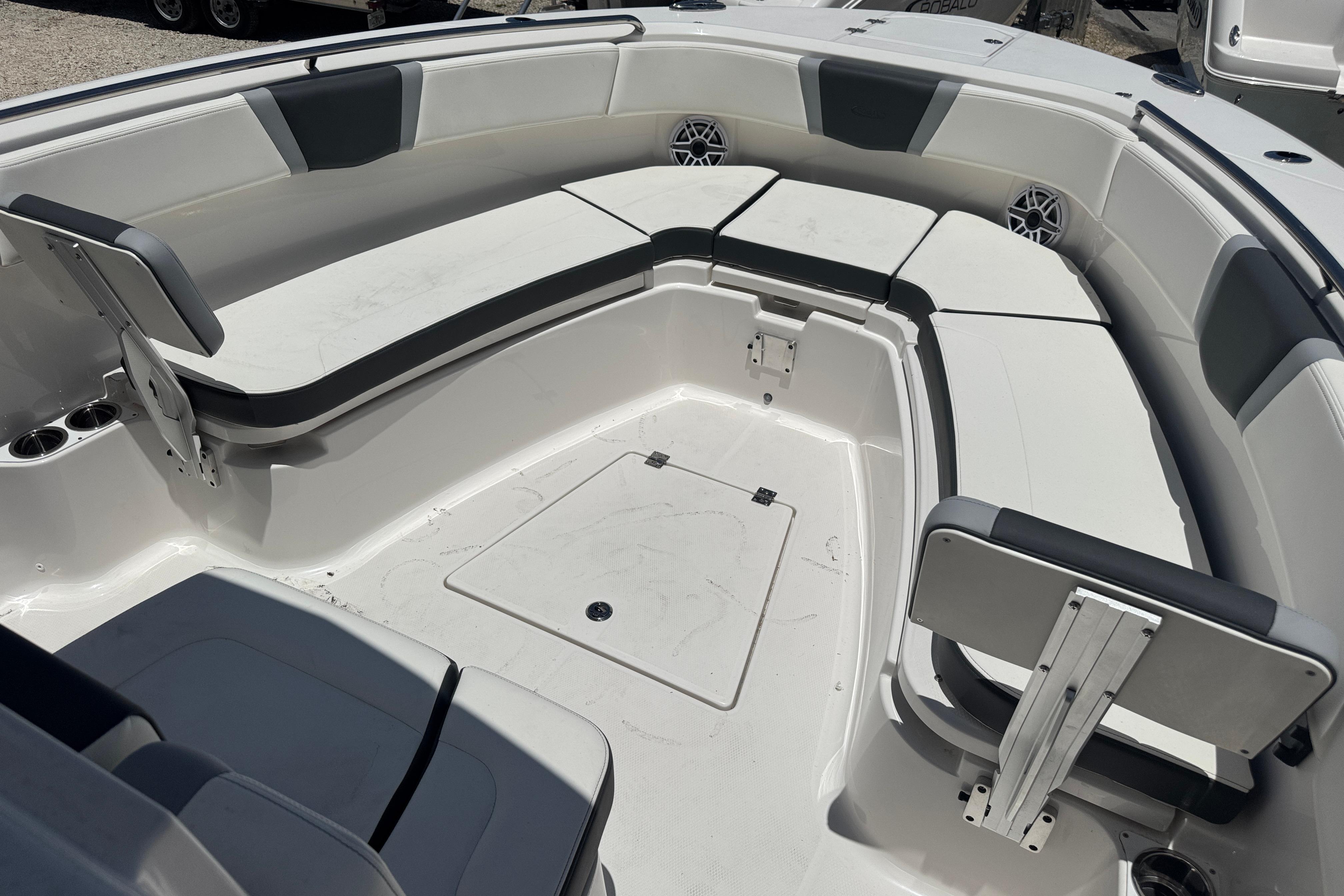 2025 Robalo R300 Center Console boat with spacious seating and modern design.