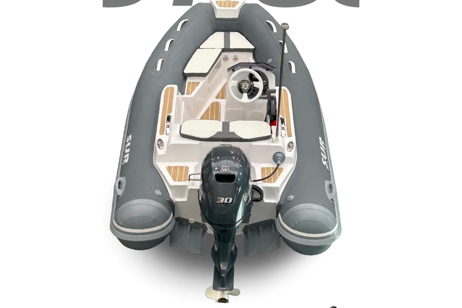 2026 SUR Marine ST370 Prestige inflatable boat with outboard motor, top view.
