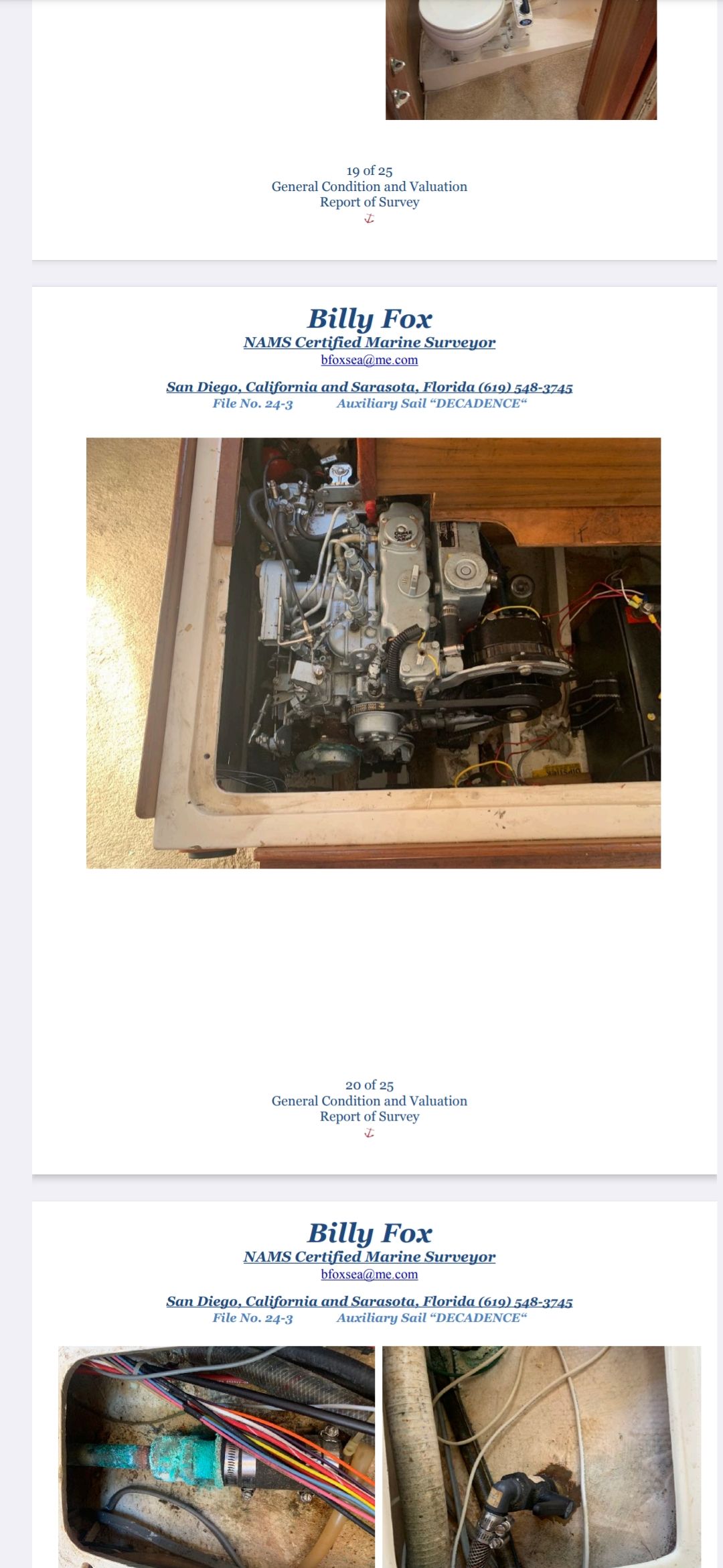 An engine compartment of a 1977 Catalina 30 with visible mechanical components.