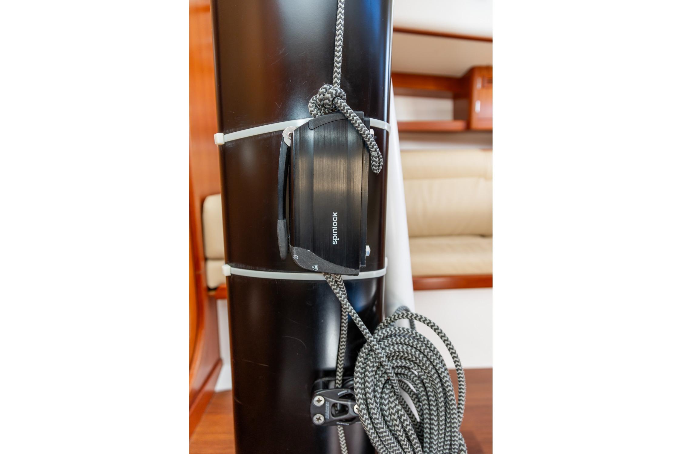 Close-up of a 2008 J Boats J/122 mast with Spinlock rope clutch.