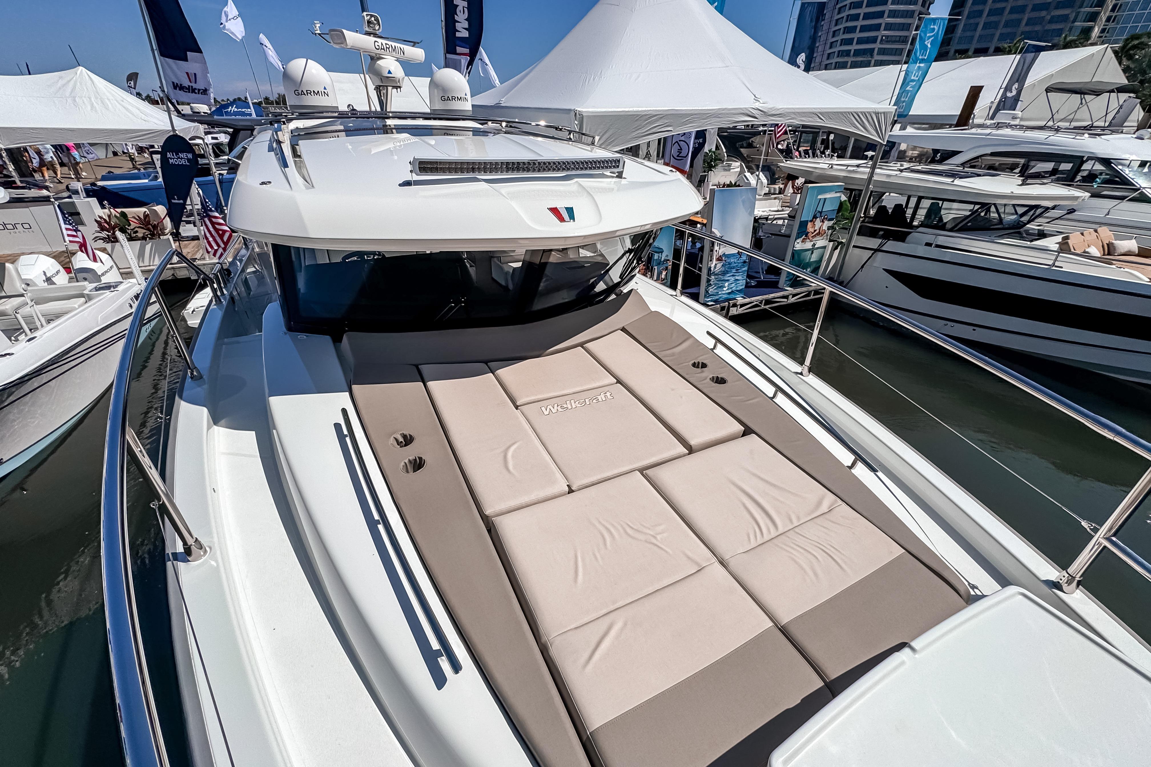Wellcraft 44 Explorer 2026 at a boat show.