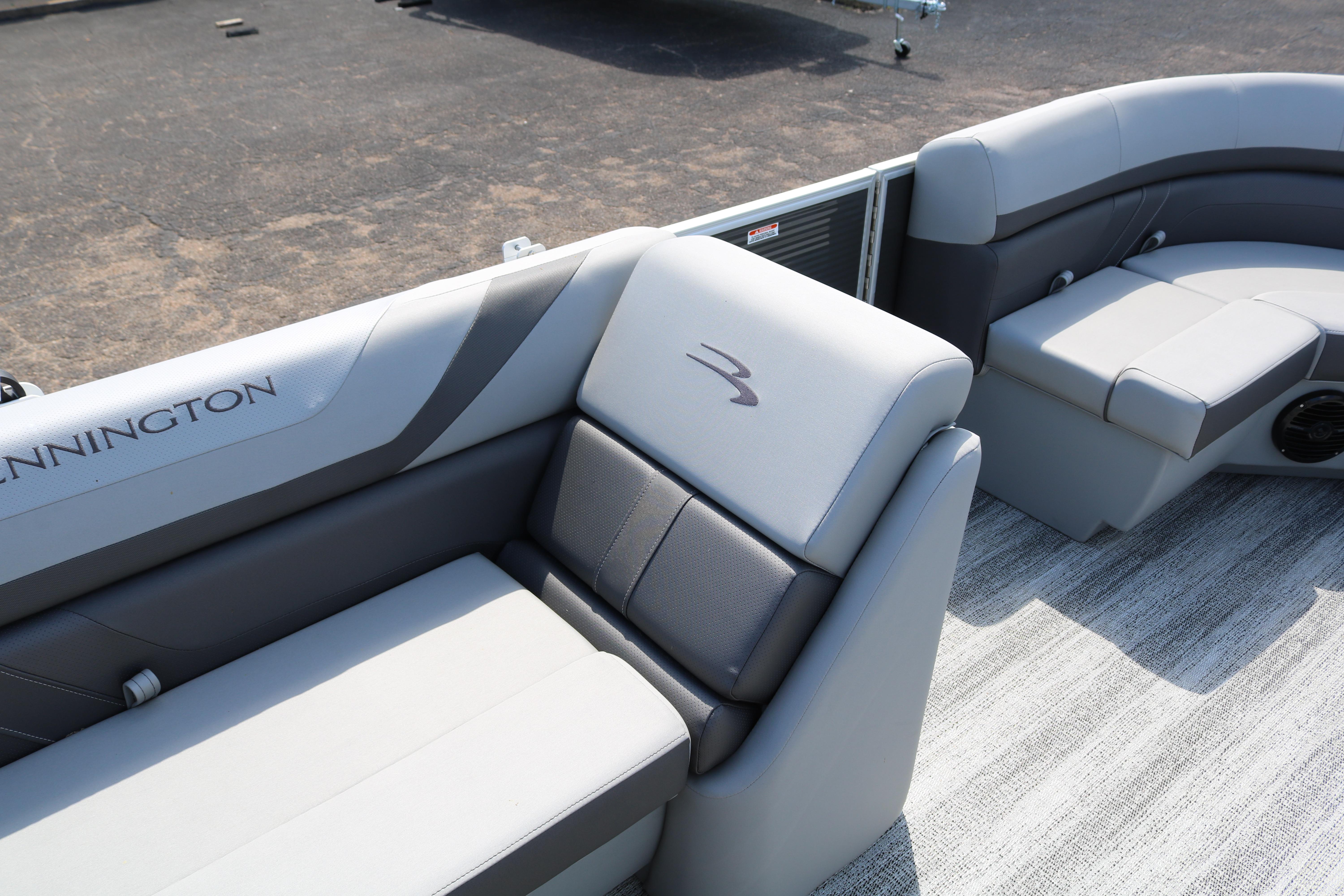 2026 Bennington 20SXSNP REAR FISH boat interior with gray seating and modern design.