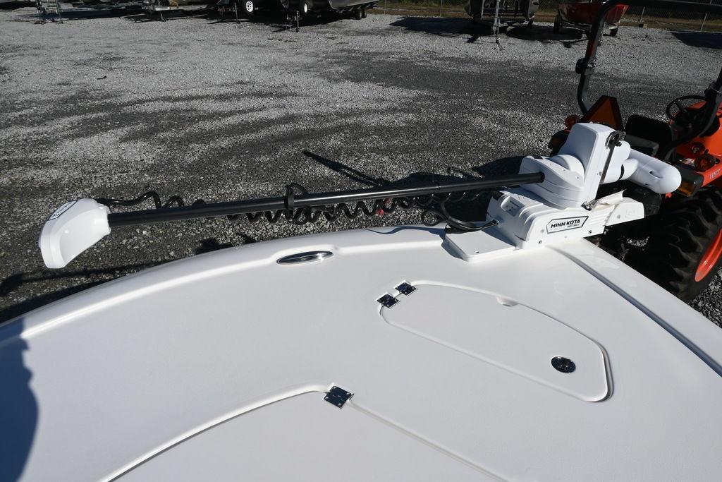 2026 Tidewater 2500 Carolina Bay boat with Minn Kota trolling motor on deck.