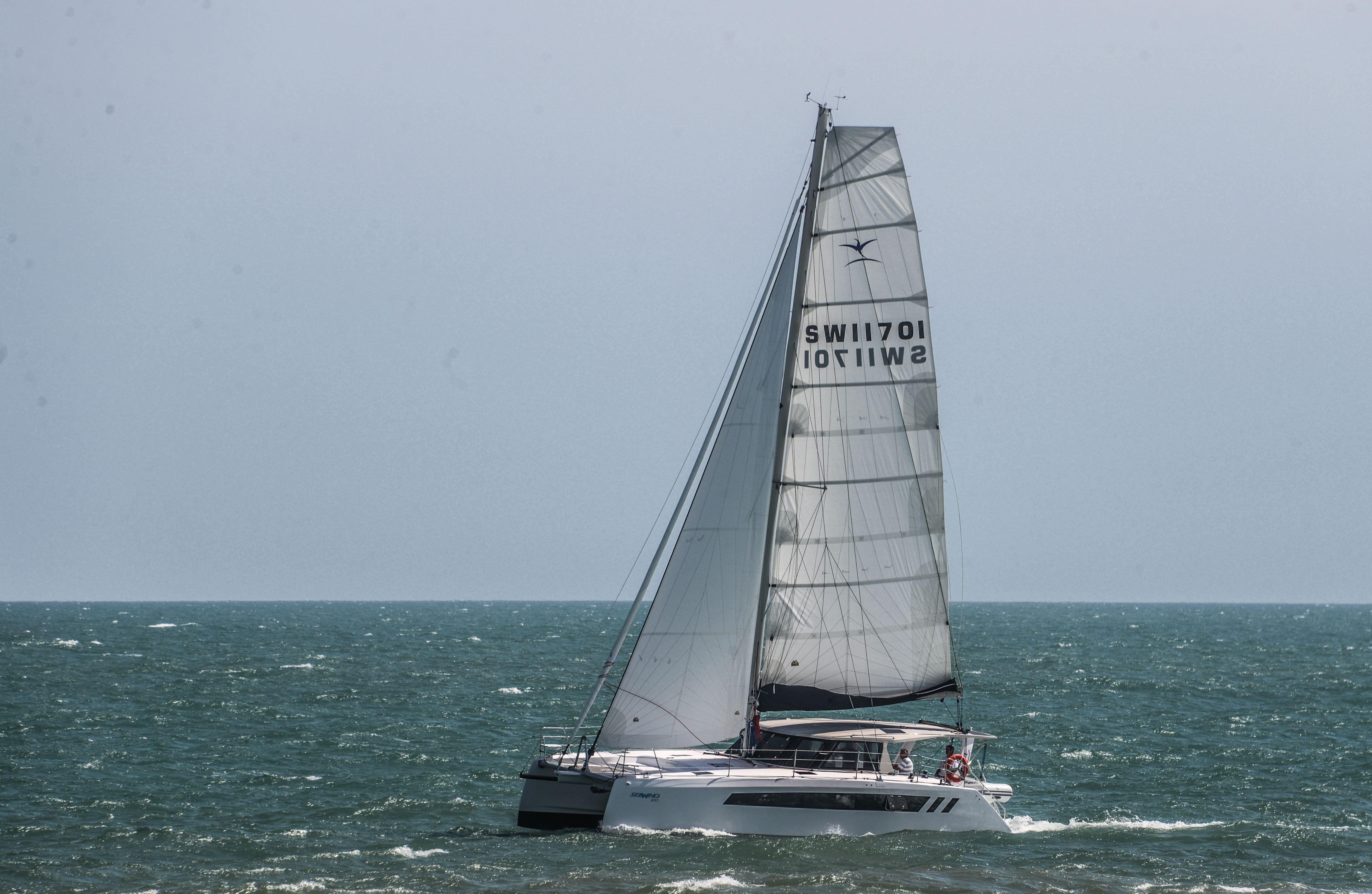 Seawind 1170 sailing on open sea, 2025 model.