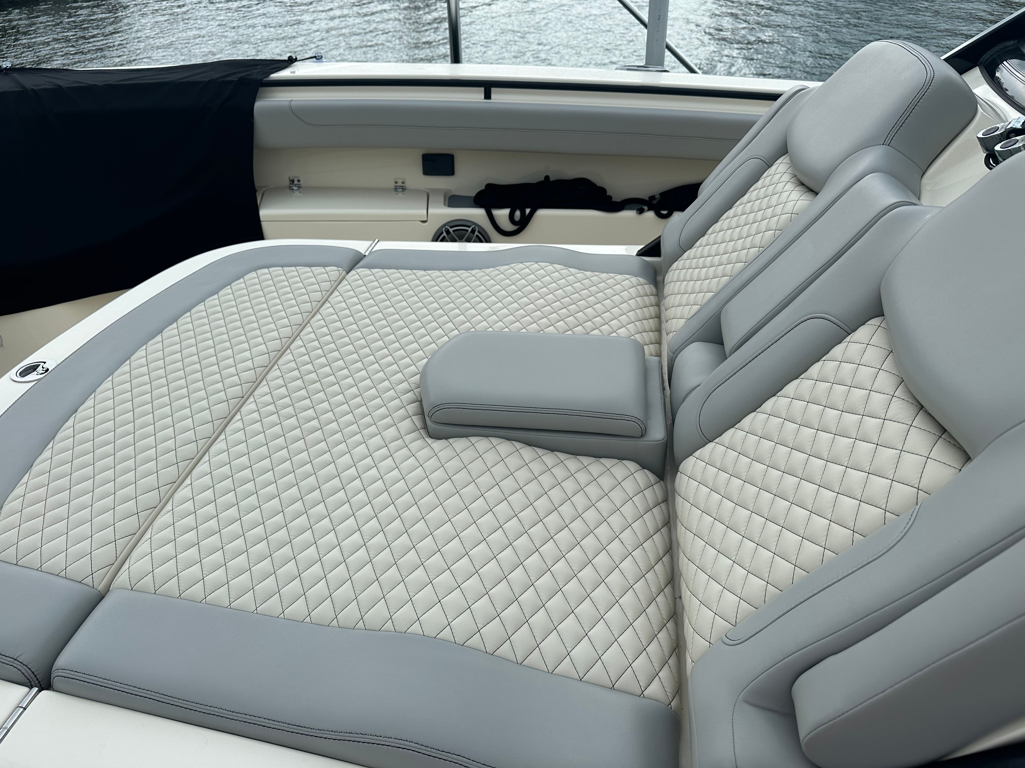 Luxurious upholstery on a 2022 Scout 425 LXF boat.