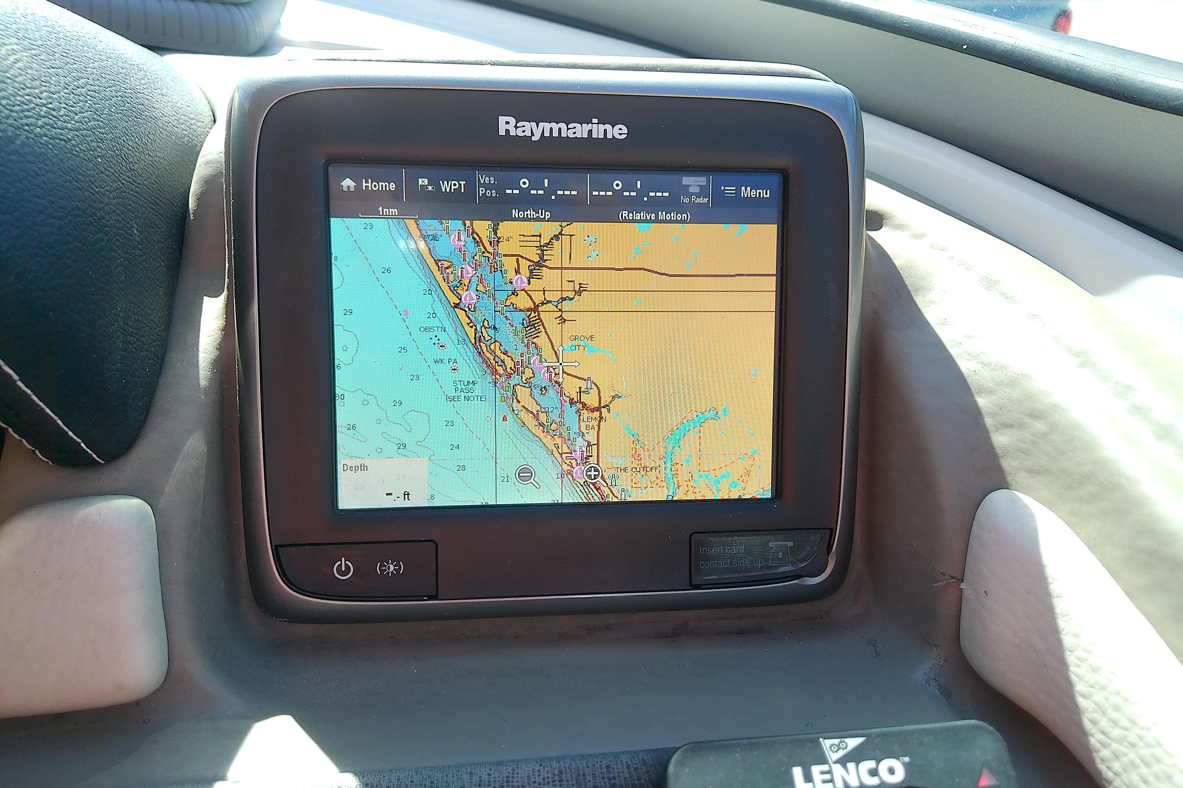 Raymarine navigation display on 2017 Crownline Eclipse E6 XS boat dashboard.