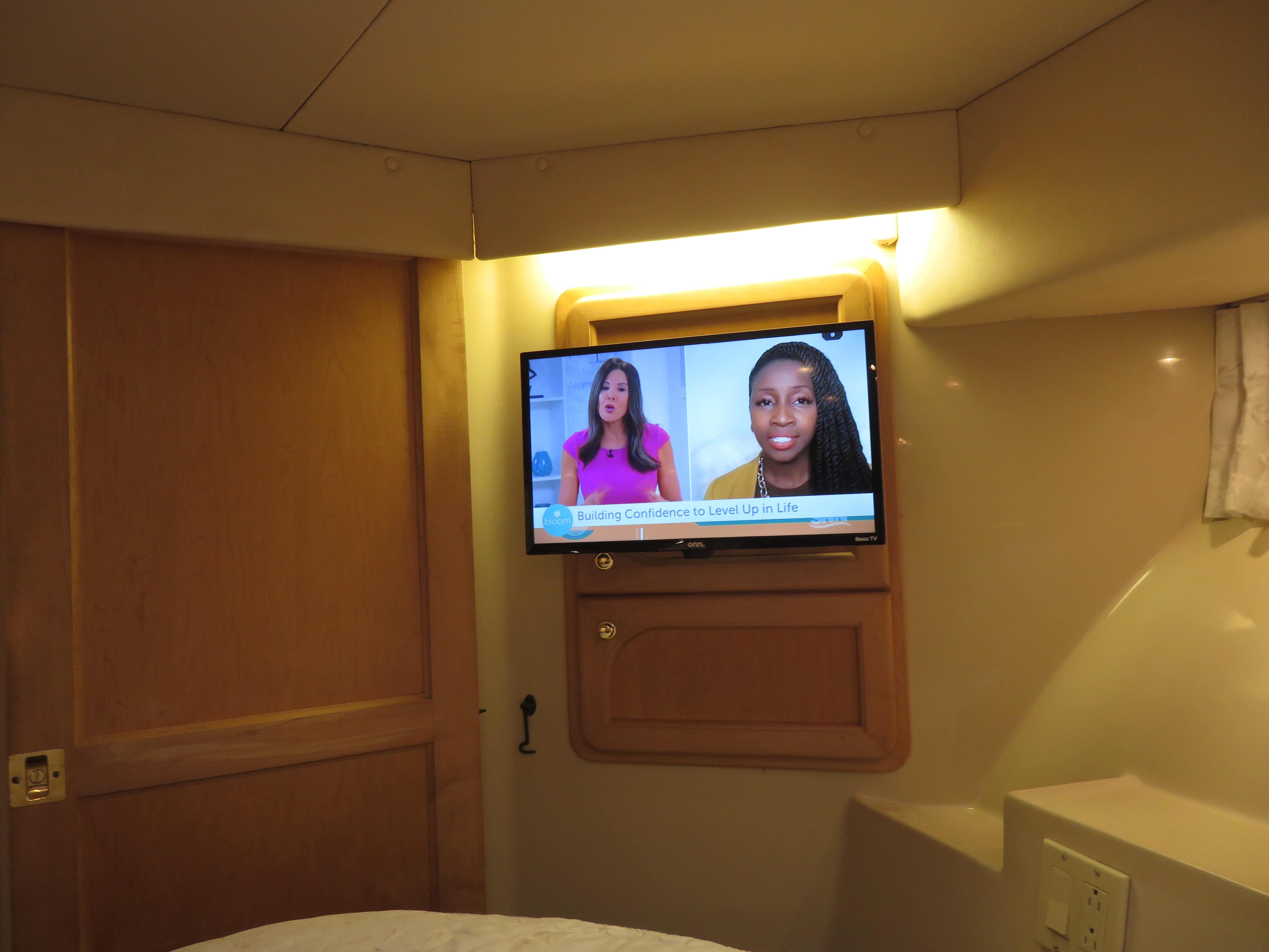 TV in the cabin of a 2000 Bluewater Yachts 5800 Motor Yacht.