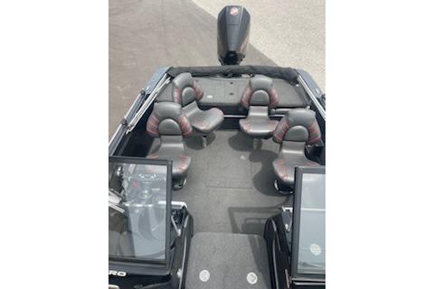 2023 Nitro ZV19 Sport boat interior with seating and motor, viewed from above.