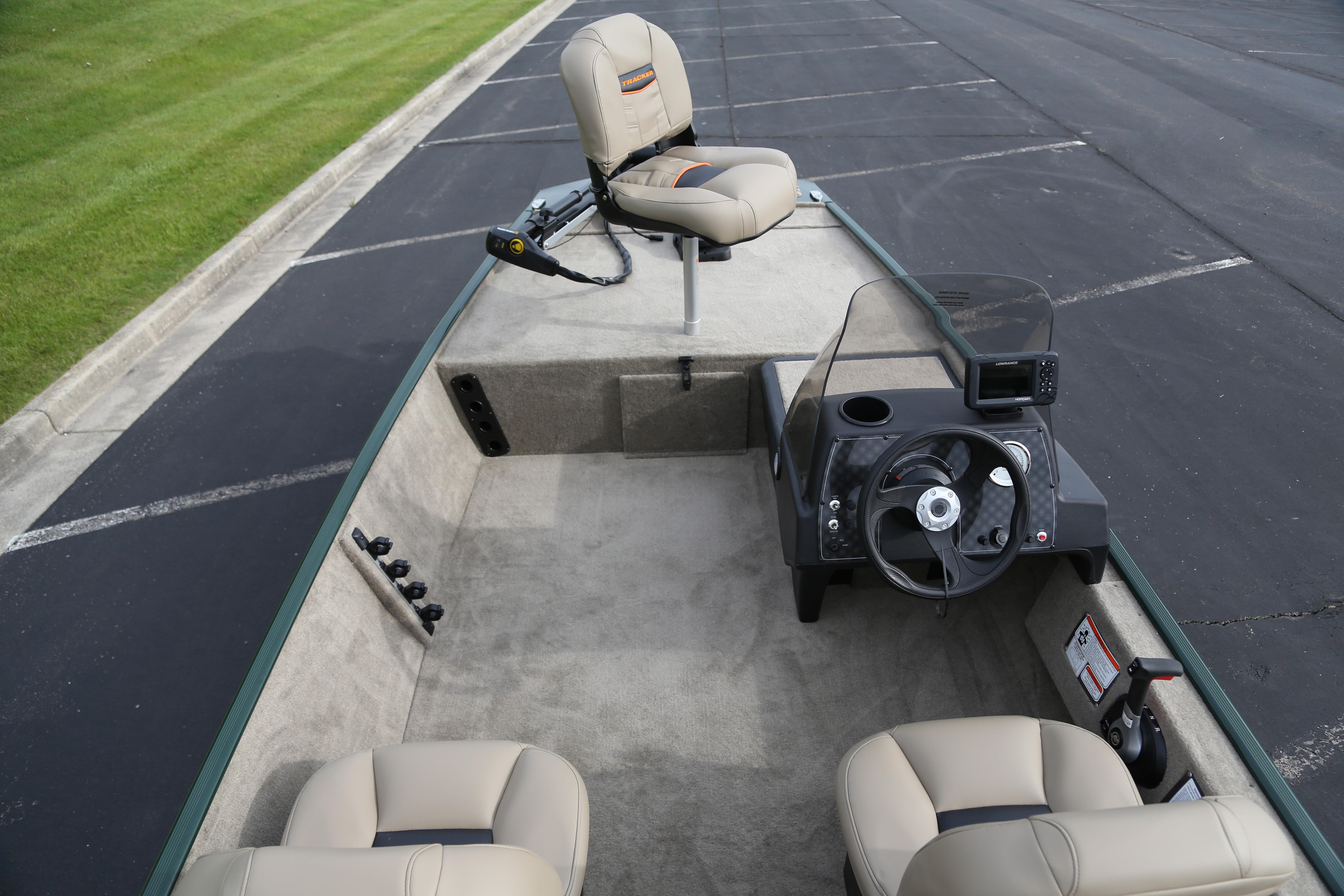 2026 Tracker Bass Tracker Classic Limited boat interior with steering console and seating.
