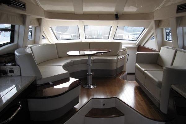 Luxurious interior of 2008 Sea Ray 47 Sedan Bridge yacht with elegant seating.